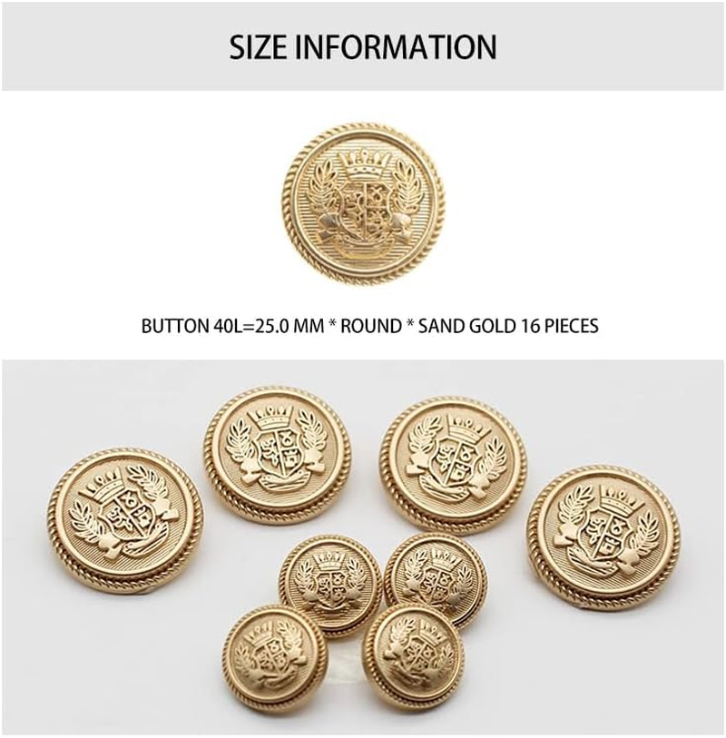 16Pcs Metal Blazer Button Set Vintage Style Metal Buttons Jeans Buttons British Style Buttons for Coat Blazer Suits Uniform Jacket Sewing Crafts (Gold) image number 1