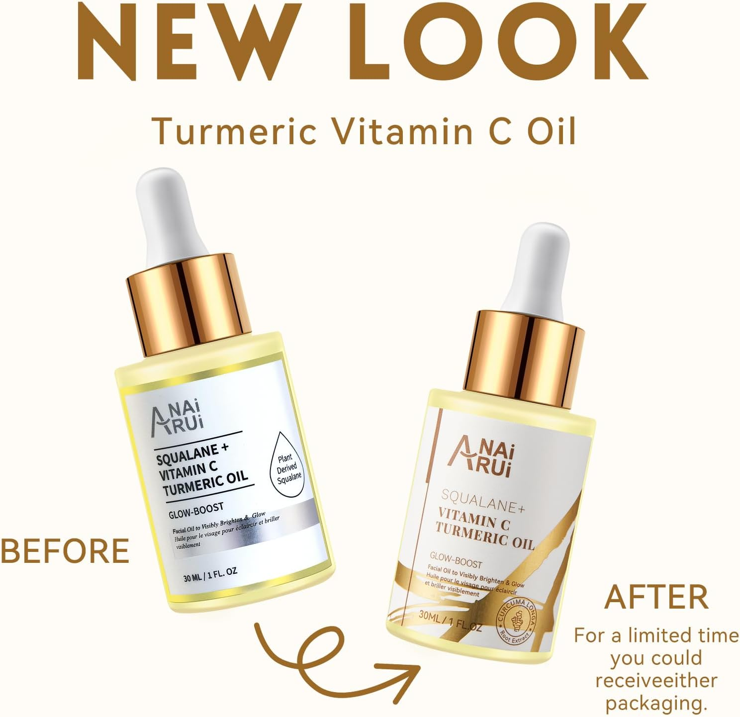 ANAI RUI Squalane Vitamin C Turmeric Facial Oil Moisturizer for Face, Hydrates, Firms Skin, 1.05 Fl.Oz. image number 1