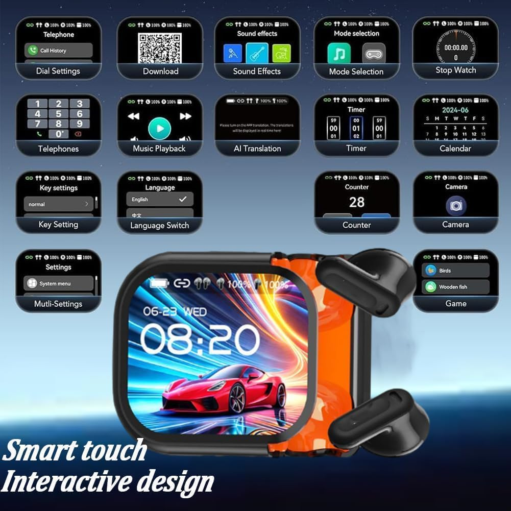 Ne20 Earbuds, NE20 Bluetooth 5.4 LED Display High Fidelity Waterproof Wireless Earphones, H-Tc NE-20 Translation Earbuds, Ai Translation Real Time, IPX6 Waterproof for All Occasions (Black) - Black image number 4