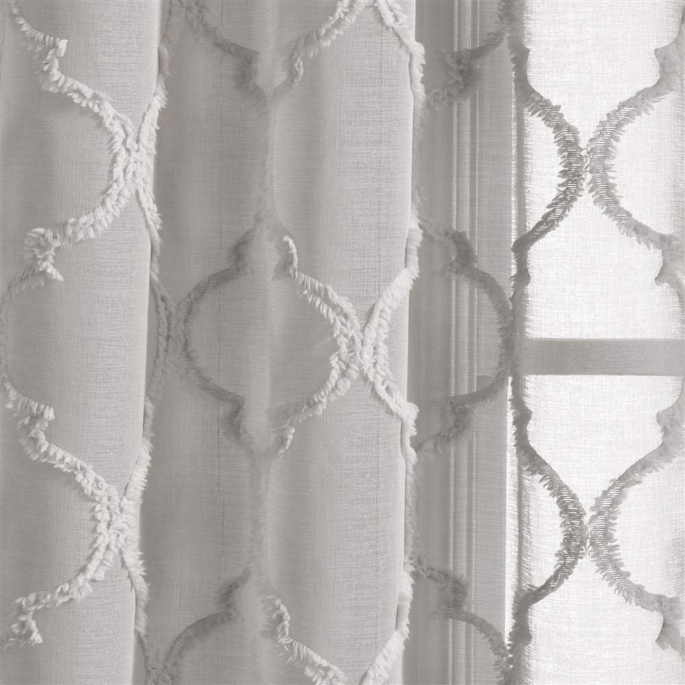 Lush Decor Gray Avon Trellis Grommet Sheer Window Curtain Panel Pair (84" X 38") image number 1