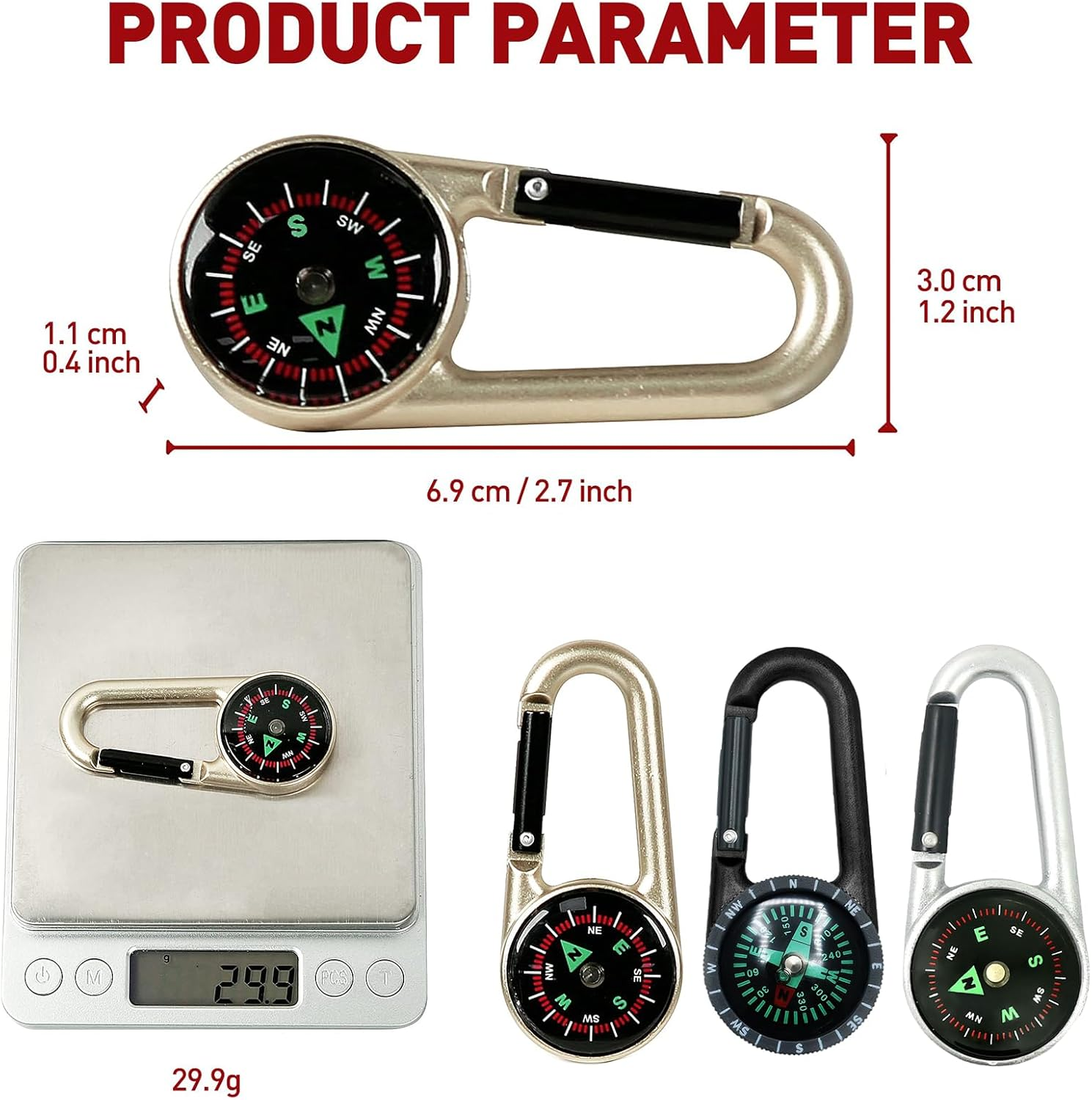 3PCS Compass Keychains, Colorful Carabiner, Waterproof Pocket Compass, for Outdoor Camping, Sport Hiking, Navigation, Kids Hiking image number 2