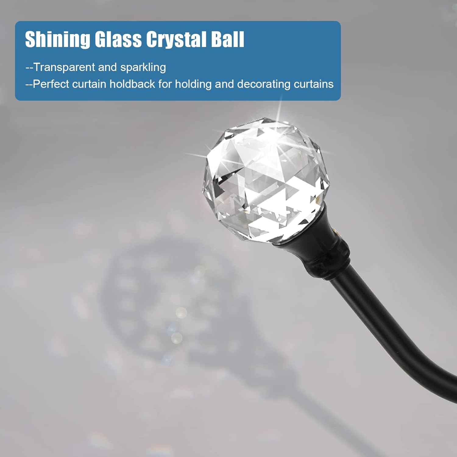 Crystal Curtain Holdbacks - Wall Mounted Decorative Curtain Pull Backs for Drapes - Metal Heavy Duty Window Treatment - U Shaped - Black 2 Pack image number 6