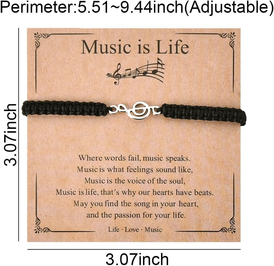 Music Is Life Bracelets for Women Men - Woven Rope Bracelet Gifts for Musicians, Lovers, Teachers, Students - Birthday Graduation Music Note Jewelry image number 6