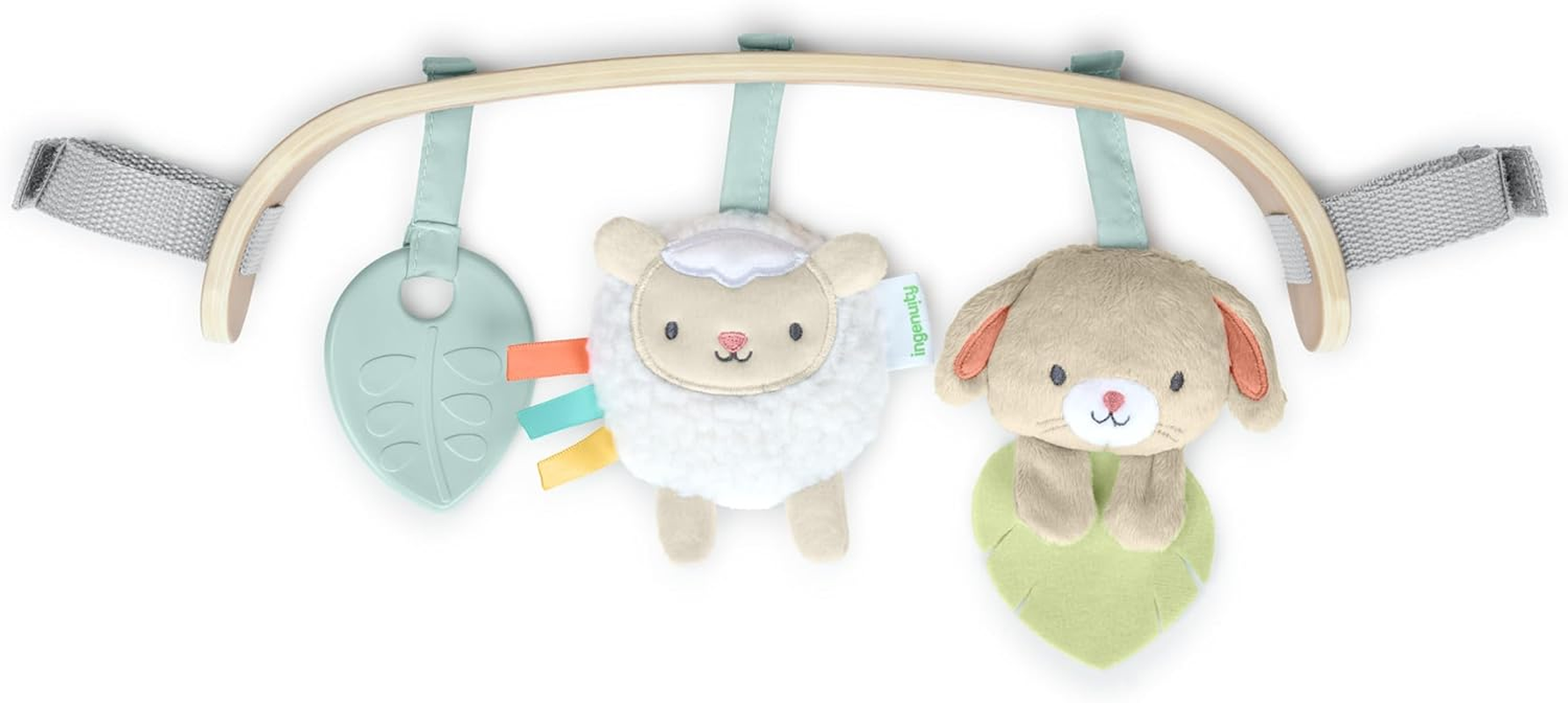 Ingenuity Soothing Essentials Wood Carrier Toy Bar, Montesorri-Inspired, 3 Removable Toys, for Ages 0-12 Months image number 1