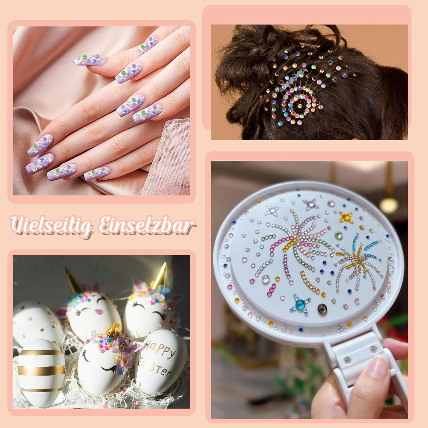 Hopton 24000 Pieces Rhinestone Nails, 24 Colours Glitter Stones for Crafts, round Glitter Gemstones Rhinestones with Tweezers and Wax Pen, Rhinestones Set for DIY Nails Crafts image number 1