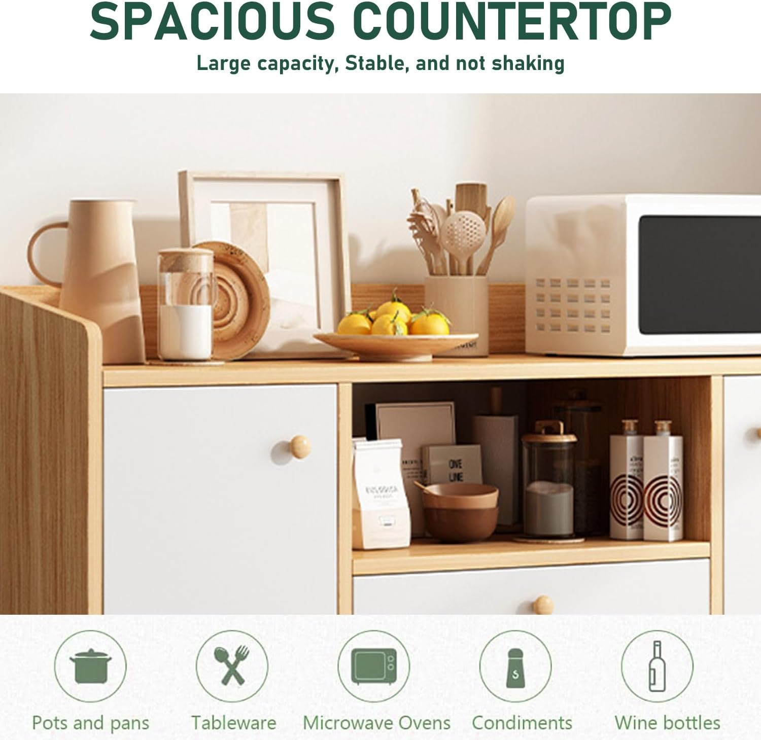 Uandhome Sideboard Cabinet,Modern Kitchen Storage Cabinet with 1 Drawer & 4 Doors for Microwave Oven,Tableware and Kitchens Utensils,Modern Storage Cabinets for Dining Room,Living Room & Kitchen