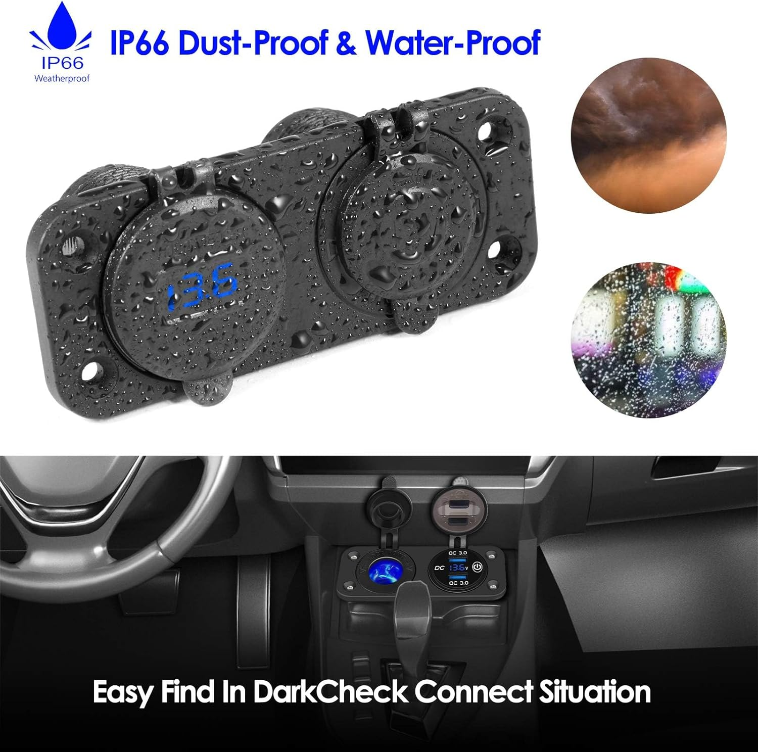 BLAZDEVE 2 in 1 USB Socket Panel, Dual QC 3.0 Car USB Charger Sockets Cigarette Lighter Socket with LED Digital Voltmeter and Touch Switch for 12V/24V Car Boat Marine image number 6