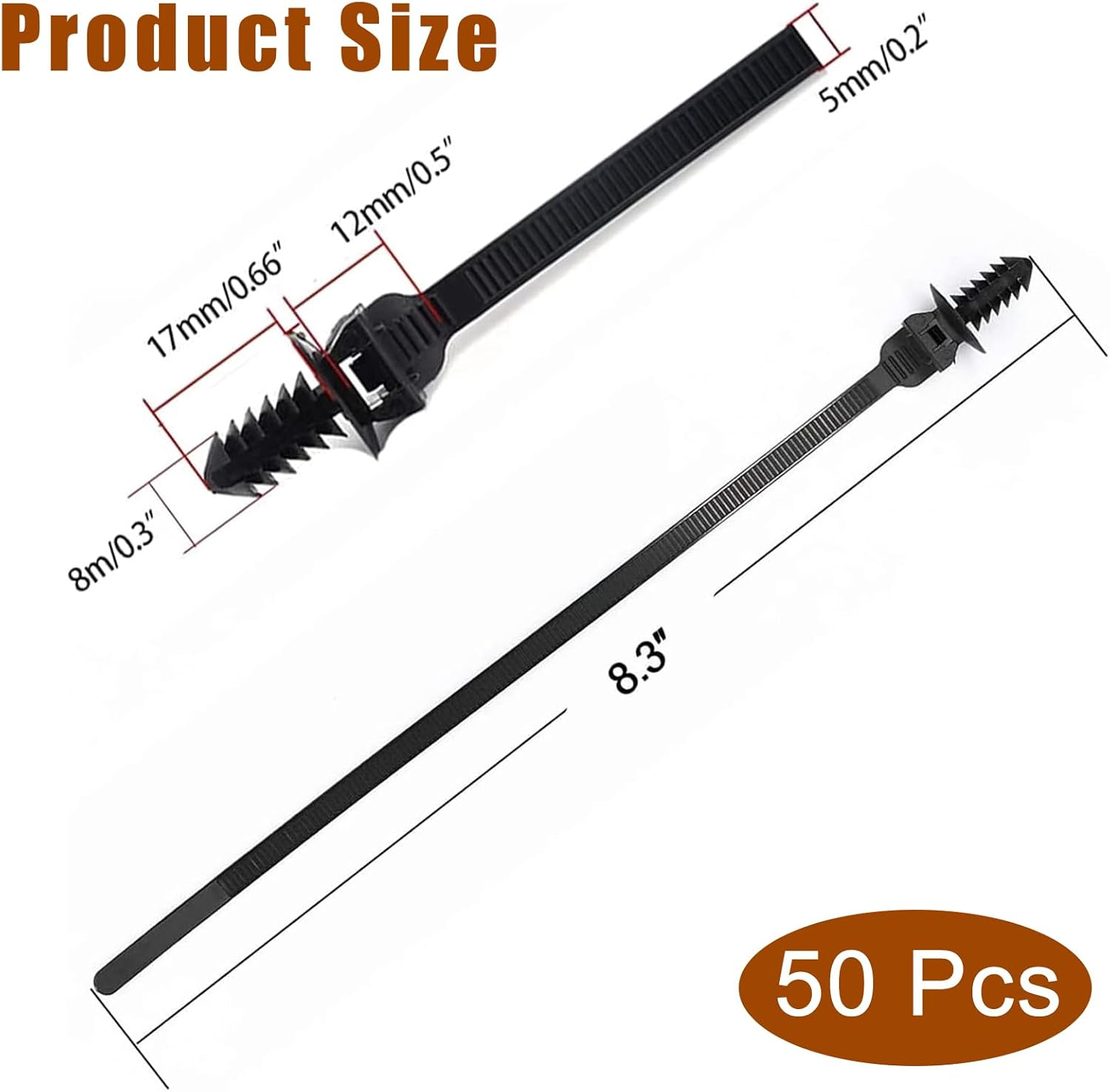 Benliu 50 Pcs Cable Zip Tie, 8.3X0.2 Inch Heavy Duty Nylon Push Mount Self Locking Assortment Black, 8.3X0.2Inch(50Pcs) image number 3