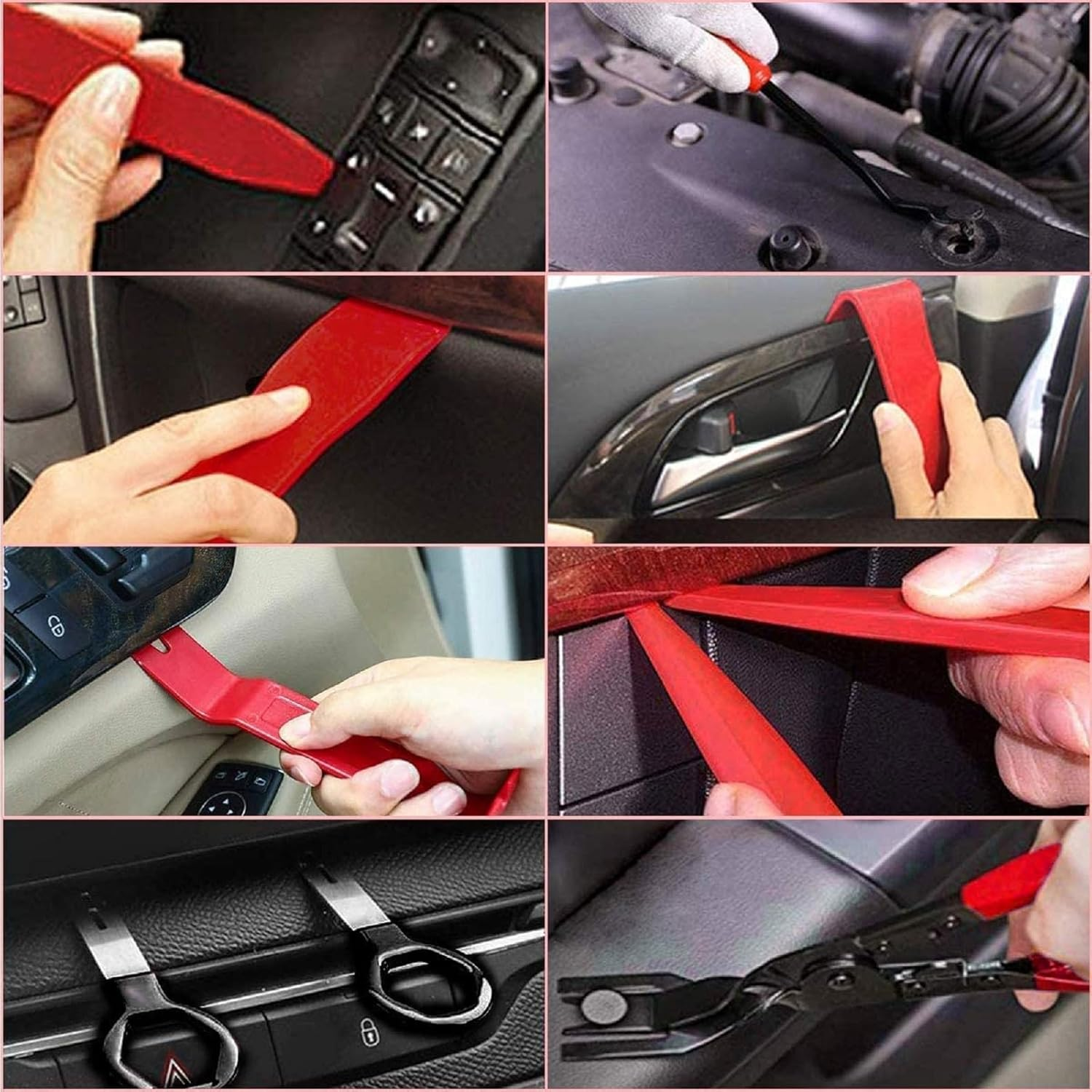 Trim Removal Tool, Fastener Remover Car Tool Kit, Automotive Interior Plastic Pry Kit, Radio Auto Clip Pliers Removal Tool Kit - Red