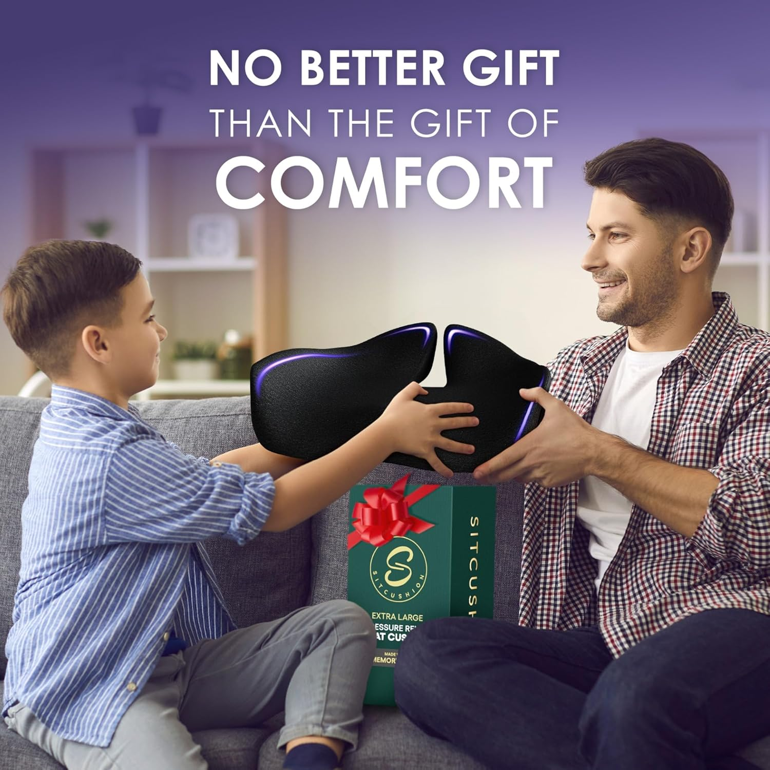 Pressure Relief Seat Cushion for Tailbone Pain &ndash; X Large Office Chair Cushion for Back Pain, Coccyx & Sciatica Pain Relief Pillow. Memory Foam Seat Cushions for Office Chairs. Extra Cover (Black) - Grey image number 3