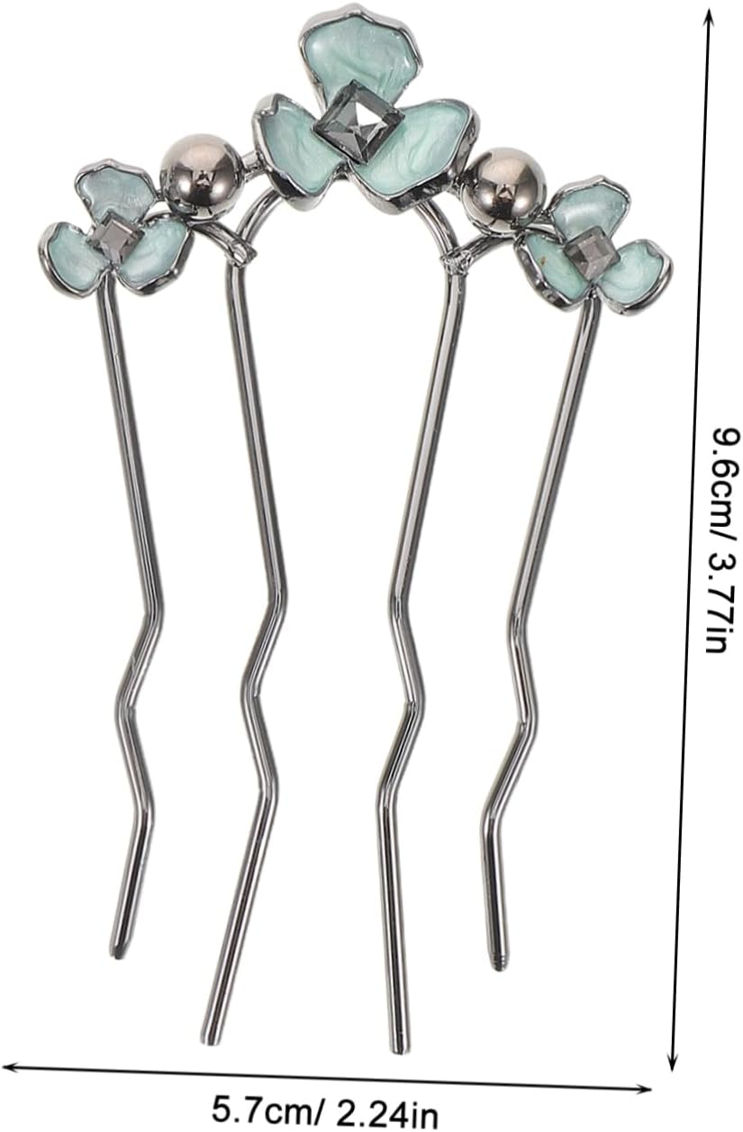 HAMPPLIES 2Pcs U-Shaped Metal Hair Forks Pearl Rhinestones 4-Prong Wave Hair Combs for Brides and Formal Events French Side Clips for Women image number 6