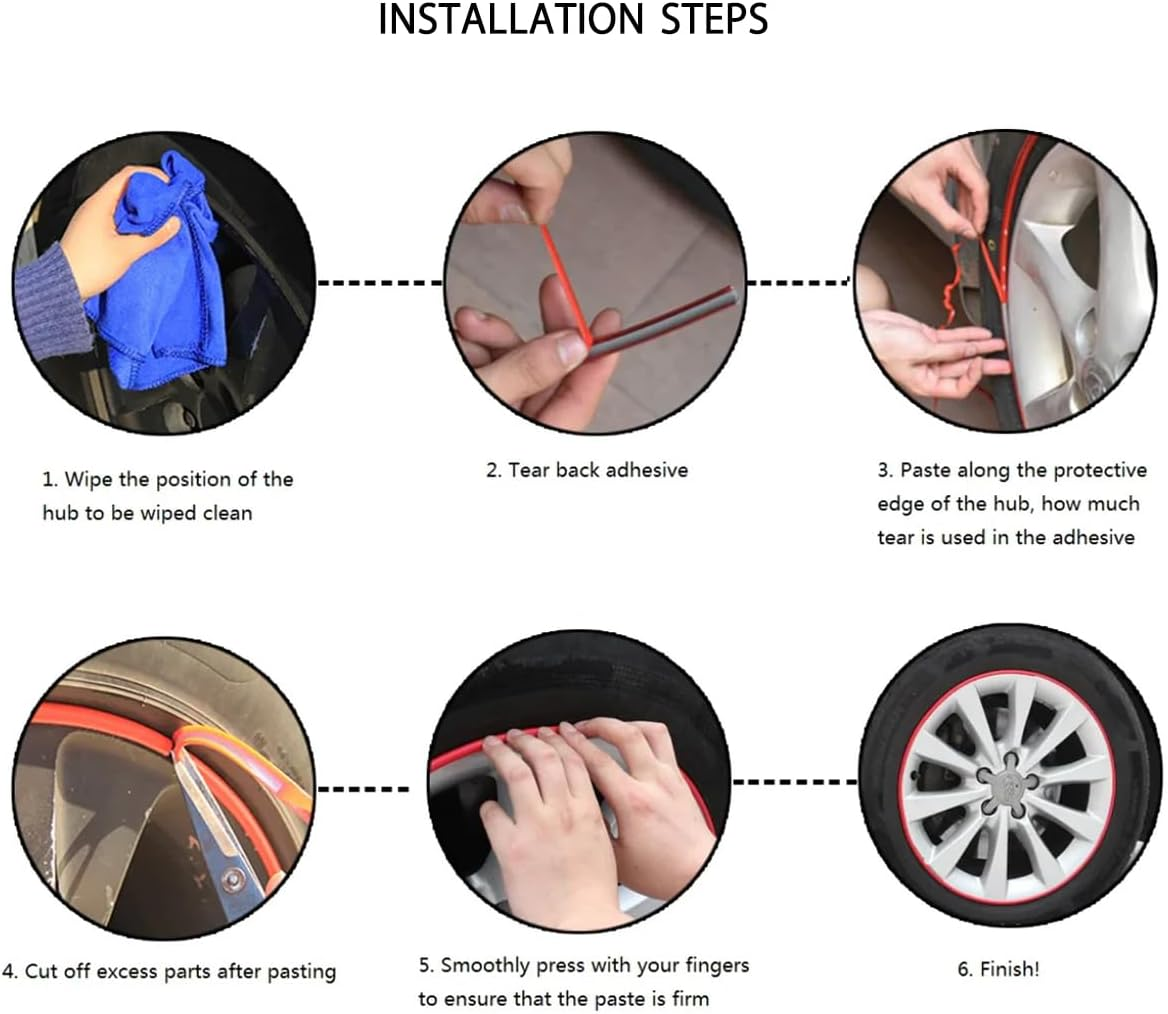 26Ft (8M) Red Automotive Wheel Rim Protector, Rim Guards for Car Rims, Protects against Scrapes, Scratches, Scuffs, Curb Rash & Pothole Damage image number 2