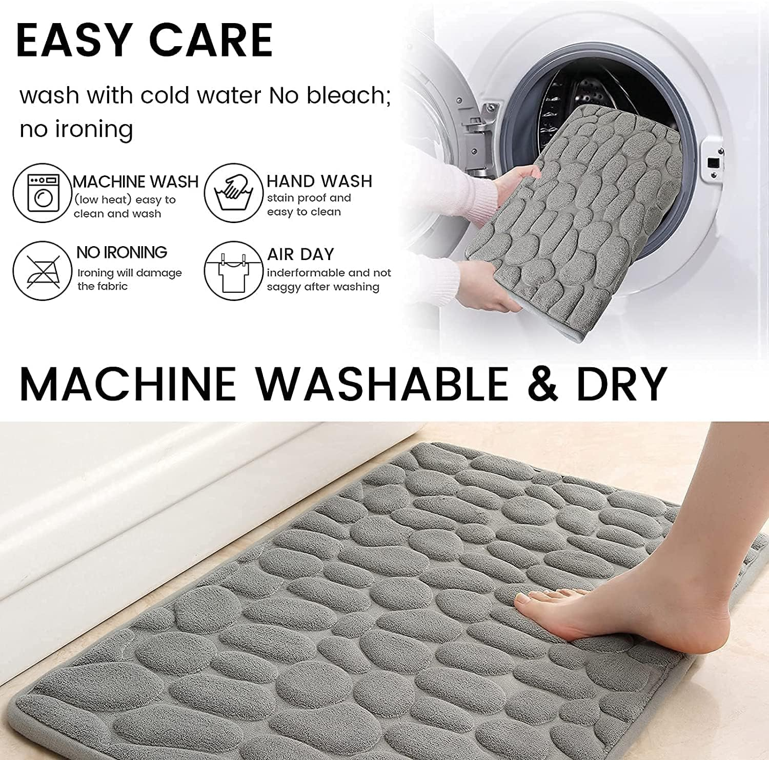 Bath Mat Set 2 Piece, Bathroom Rugs and U-Shaped Toilet Mats Set, Non-Slip, Absorbent, Quick Drying Memory Foam Bath Mat Set Machine Washable, Suitable for Tub, Shower and Bath Room image number 2