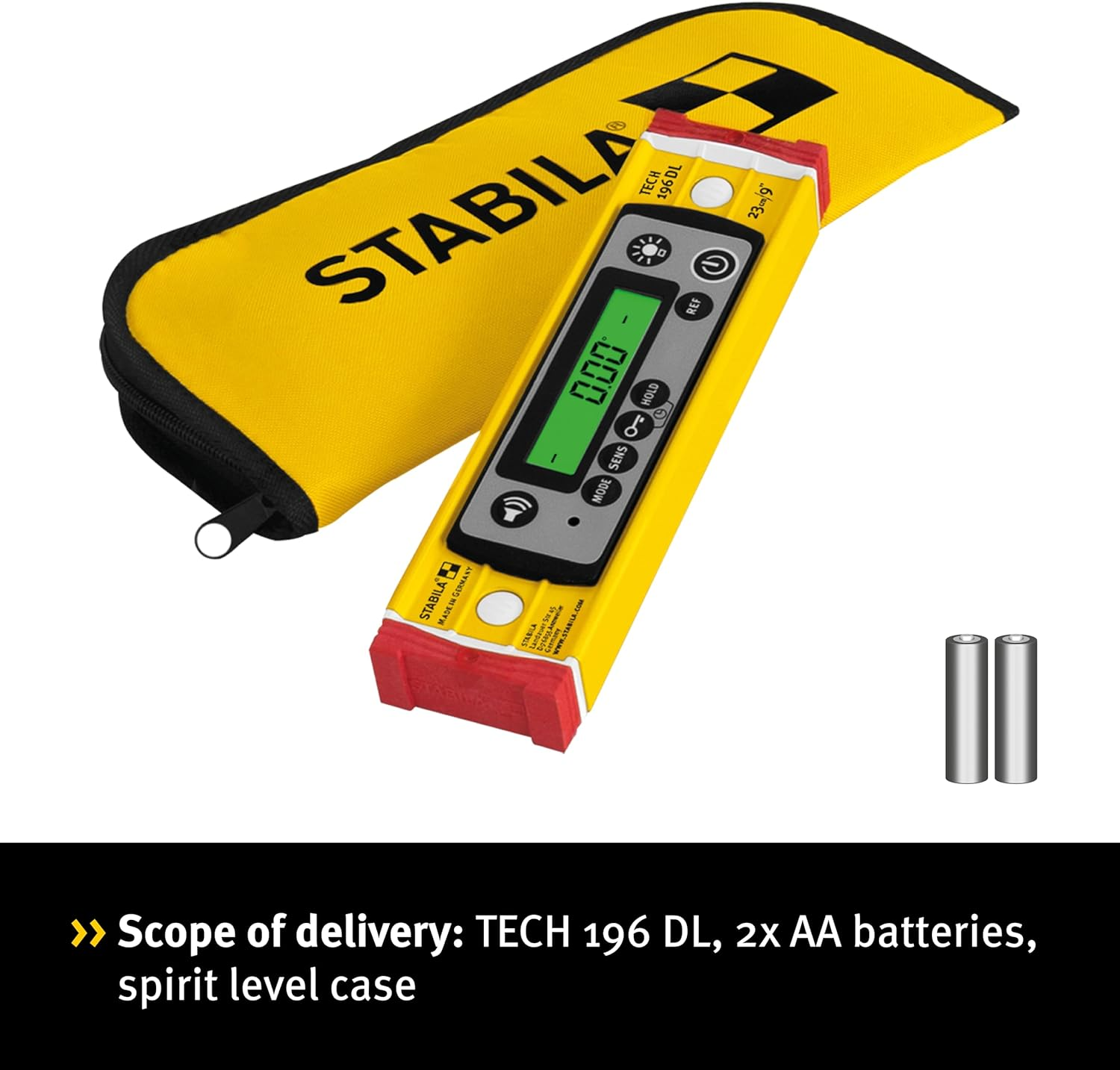 STABILA TECH 196 DL 23 Cm Digital Spirit Level IP67 Waterproof and Dustproof 2 Digital Displays Calibration-Free Display Modes &deg;,%, Mm/M, In/Ft, Bag image number 3