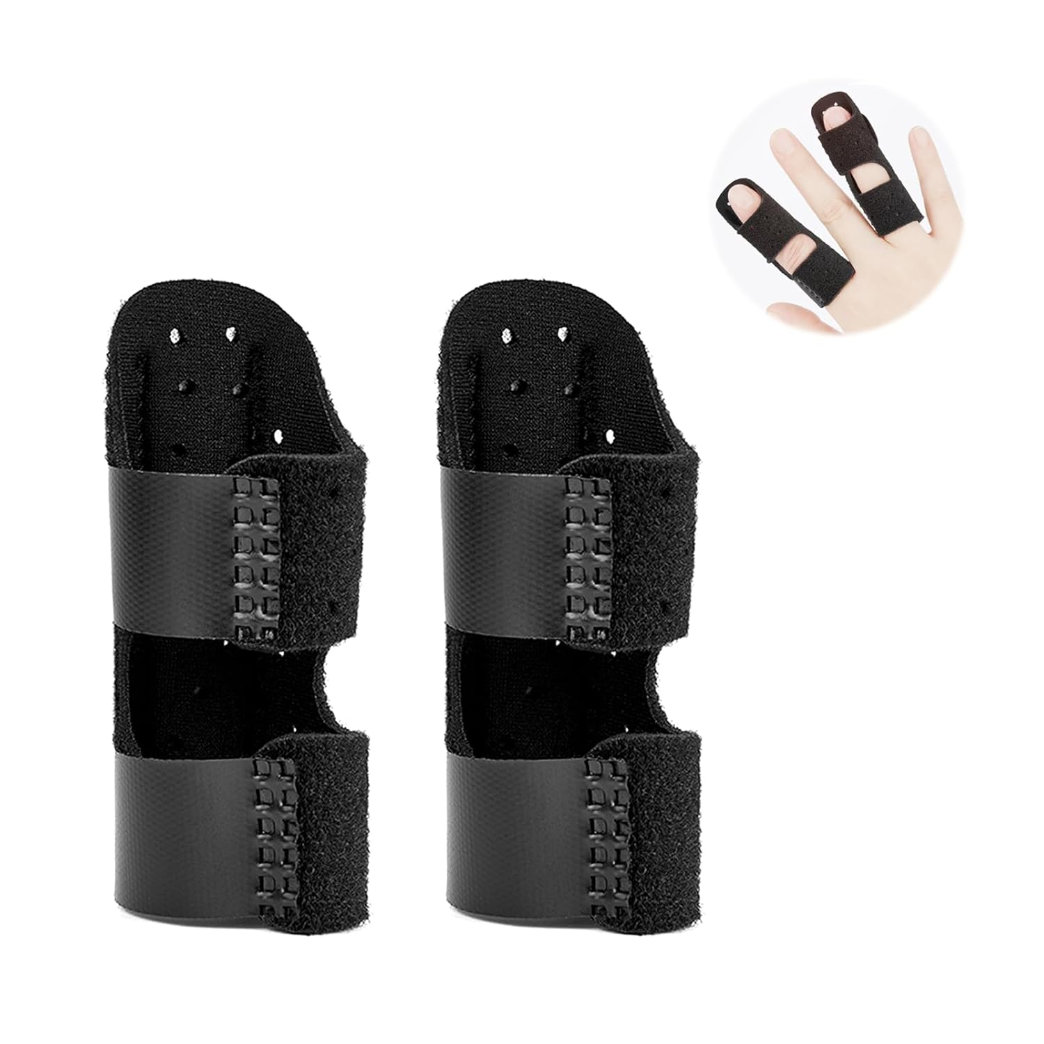 2 Pcs Finger Splints - Breathable Support Brace with Steel Plates for Index/Middle/Ring Fingers, Adjustable Straps for Trigger & Mallet Finger Support (Black)