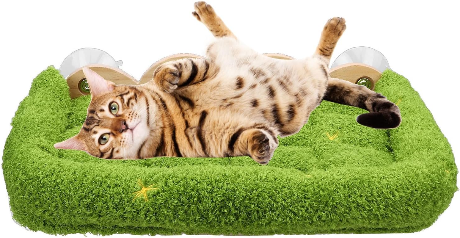 Yechiry Cordless Cat Window Perch, Cat Window Hammock,Sturdy Solid Wood Frame with Plush Climbing Pad Strong Suction Cup Design Elegant Aesthetic for Indoor Pet Home Decor image number 1