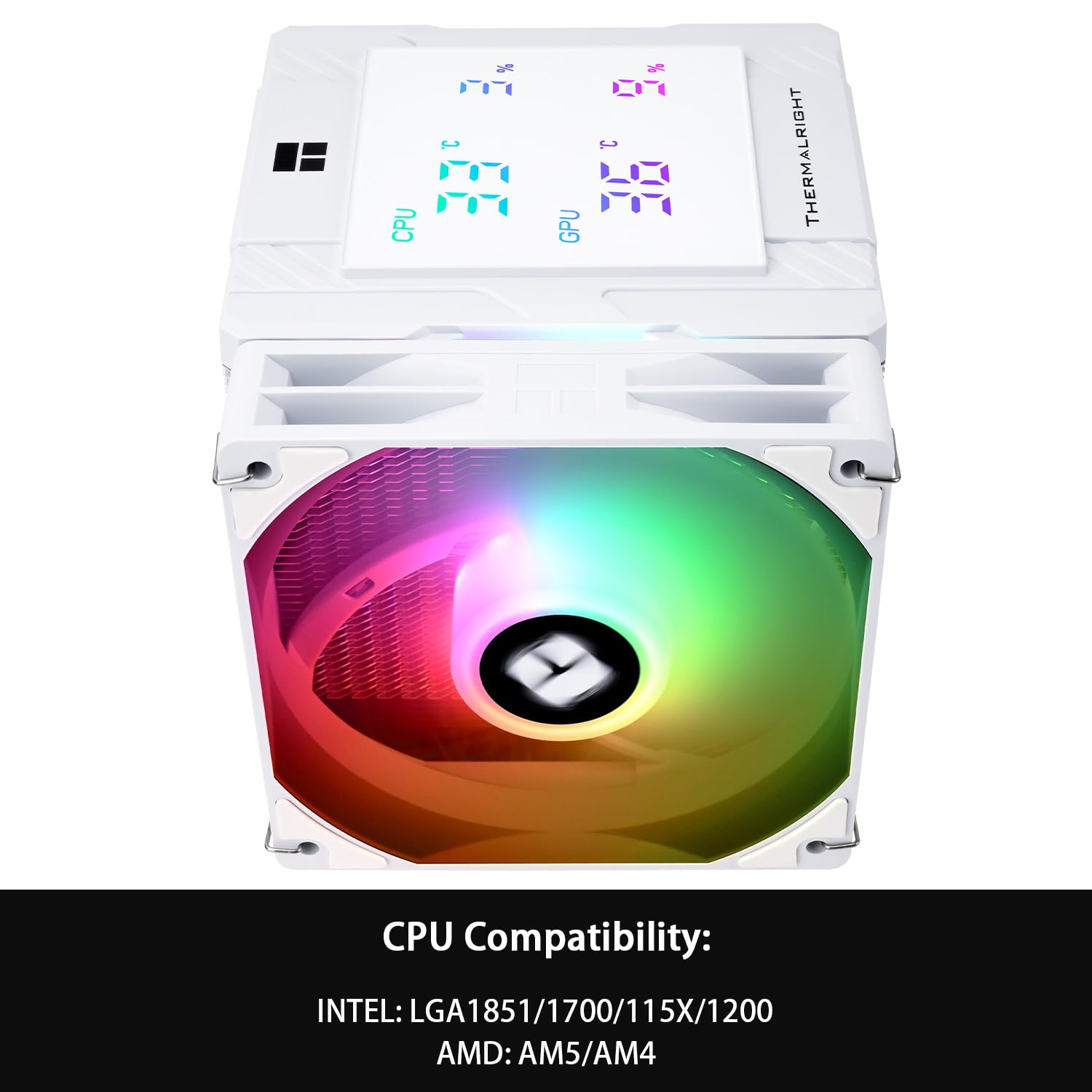 Thermalright Peerless Assassin 120 Digital ARGB White CPU Cooler, Double 120Mm PWM Fans with 1850RPM Speed, Support Intel Lga1700/1851/115X,Amd:Am4/Am5,Computer CPU Cooling,Digital Screen Top Cover image number 3