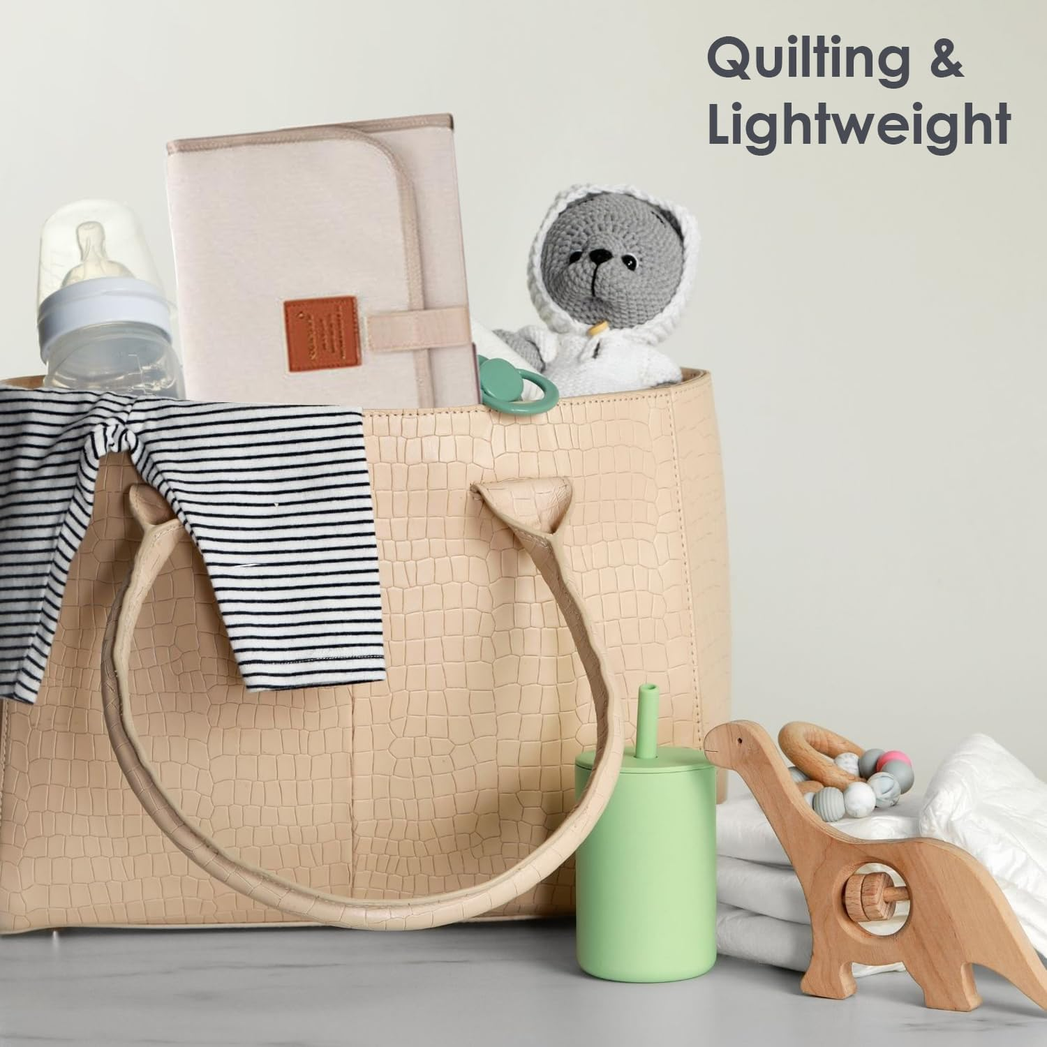 Changing Mat Portable - 1 Pcs Portable Changing Mat, Waterproof Foldable Baby Changer Pads, Machine Washable, Travel Baby Changer Pads for Moms and Dads (Ivory) image number 5