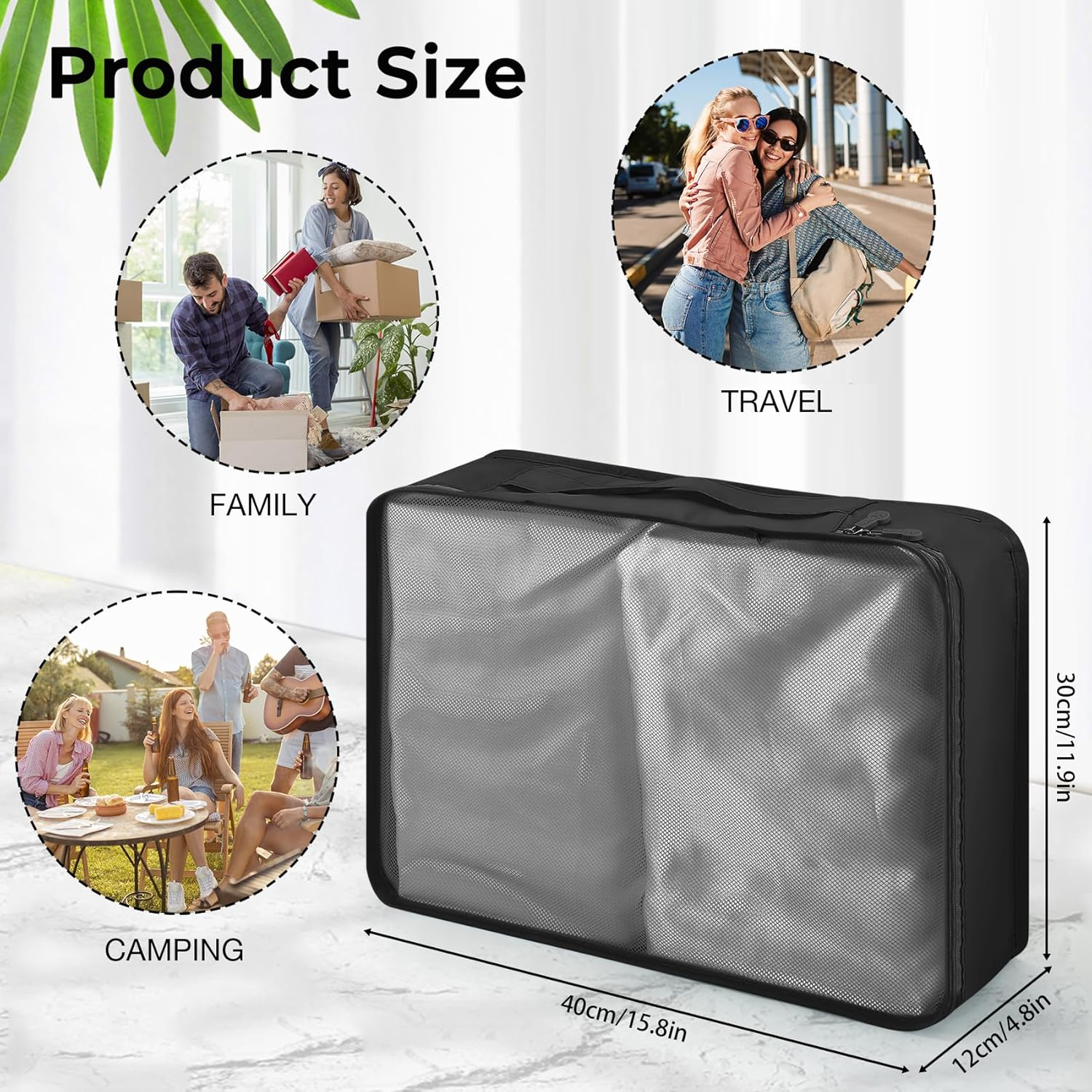 Hcskoss 4 PCS Large Packing Cubes,40X30X12Cm Same Size Suitcase Organiser Bags Compressible Expandable Packing Cubes for Suitcase,Luggage,Travel,Handy Helper,Organizing Clothes (Color Mixing) image number 3