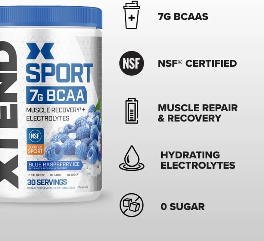 Scivation Xtend Hydrasport BCAA Powder, Branched Chain Amino Acids, Bcaas, Zero Sugar Electrolyte Drink Powder + Hydration, Blue Raspberry, 30 Servings