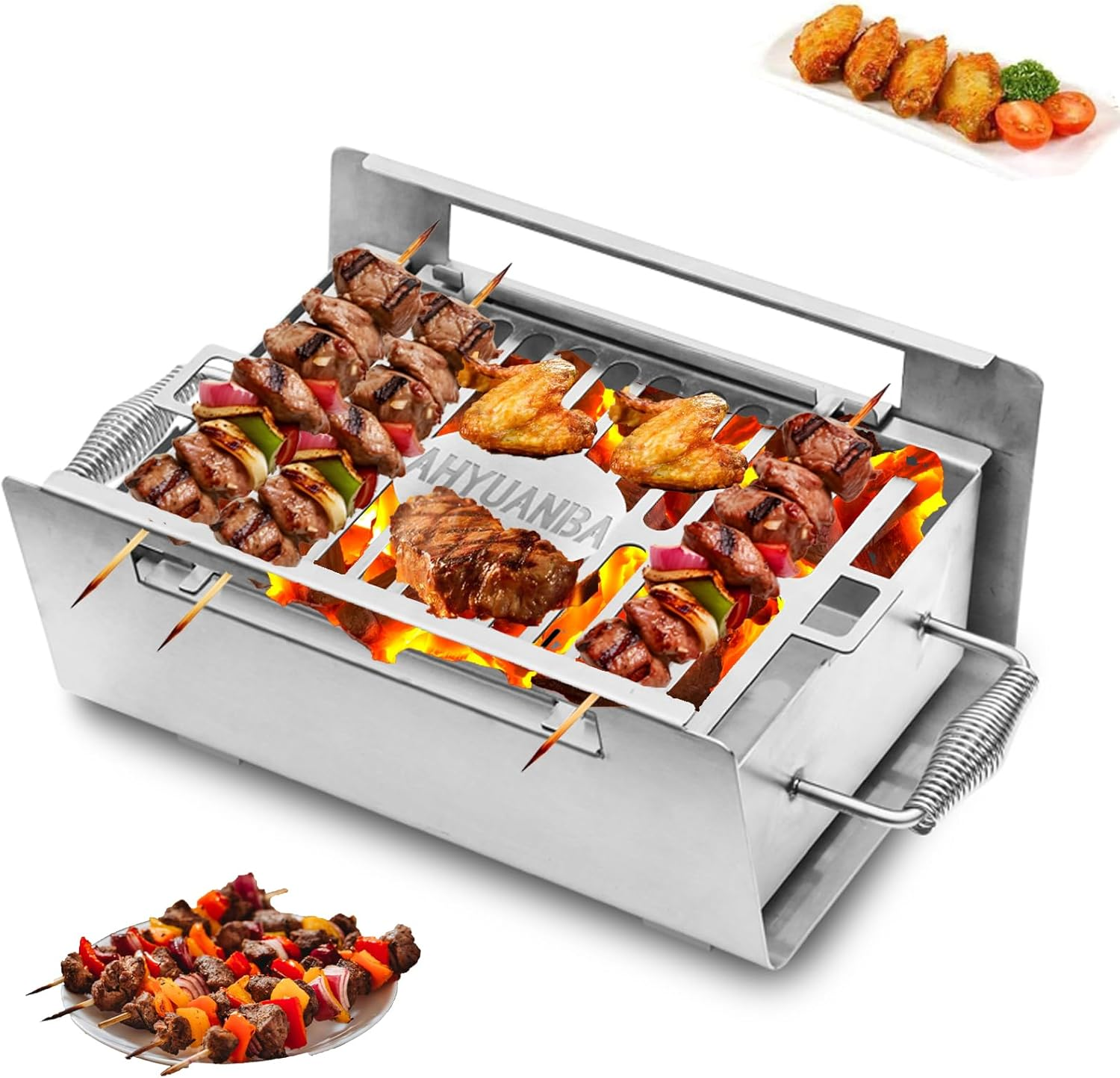 Portable Charcoal Grill,15.8"Folding Reusable Barbecue,Compact Thickened 304 Stainless Steel Tabletop Grill with Handle for Camping Picnic Travel Backyard and Party Cooking image number 3