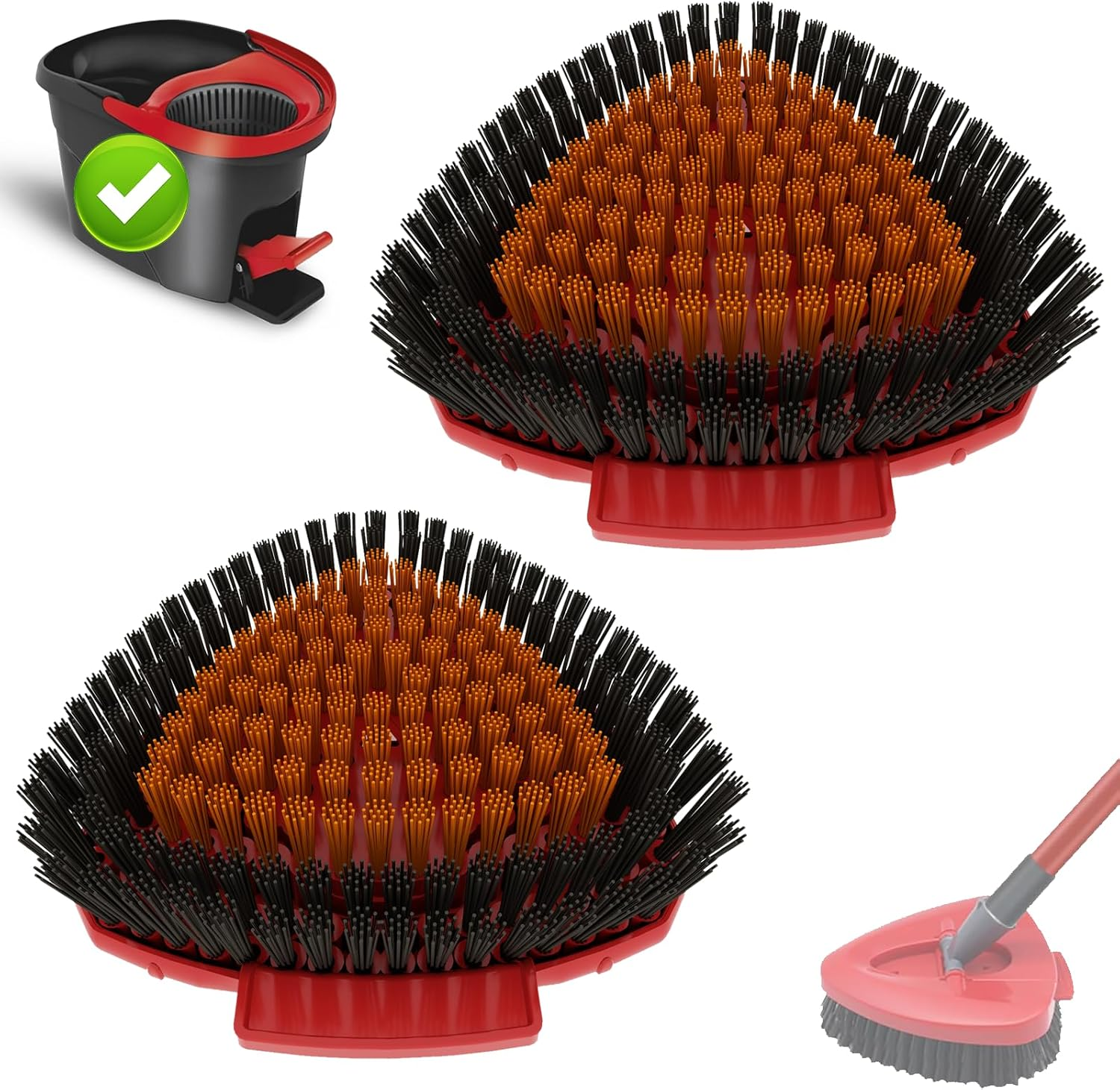 Spin Mop Scrubbing Brush Replacement Head and Base Compatible with Vileda Turbo Mop and Floor Scrubbing Brush Triangle Hard Bristles Cleaning Brush for Bathroom Kitchen Pool Garage Patio (Red-1 Pack)