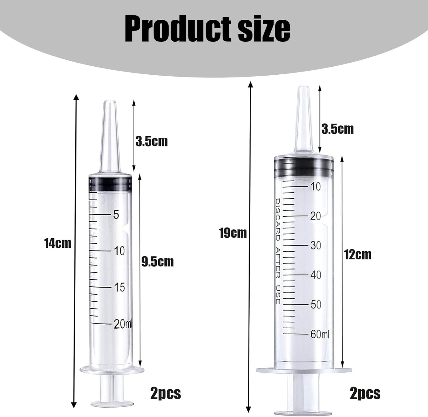 2Pcs 60Ml Syringe&2Pcs 20Ml Syringe, Large Plastic Syringes with Caps No Needle for Applicator Industrial Experiments Pet Feeding