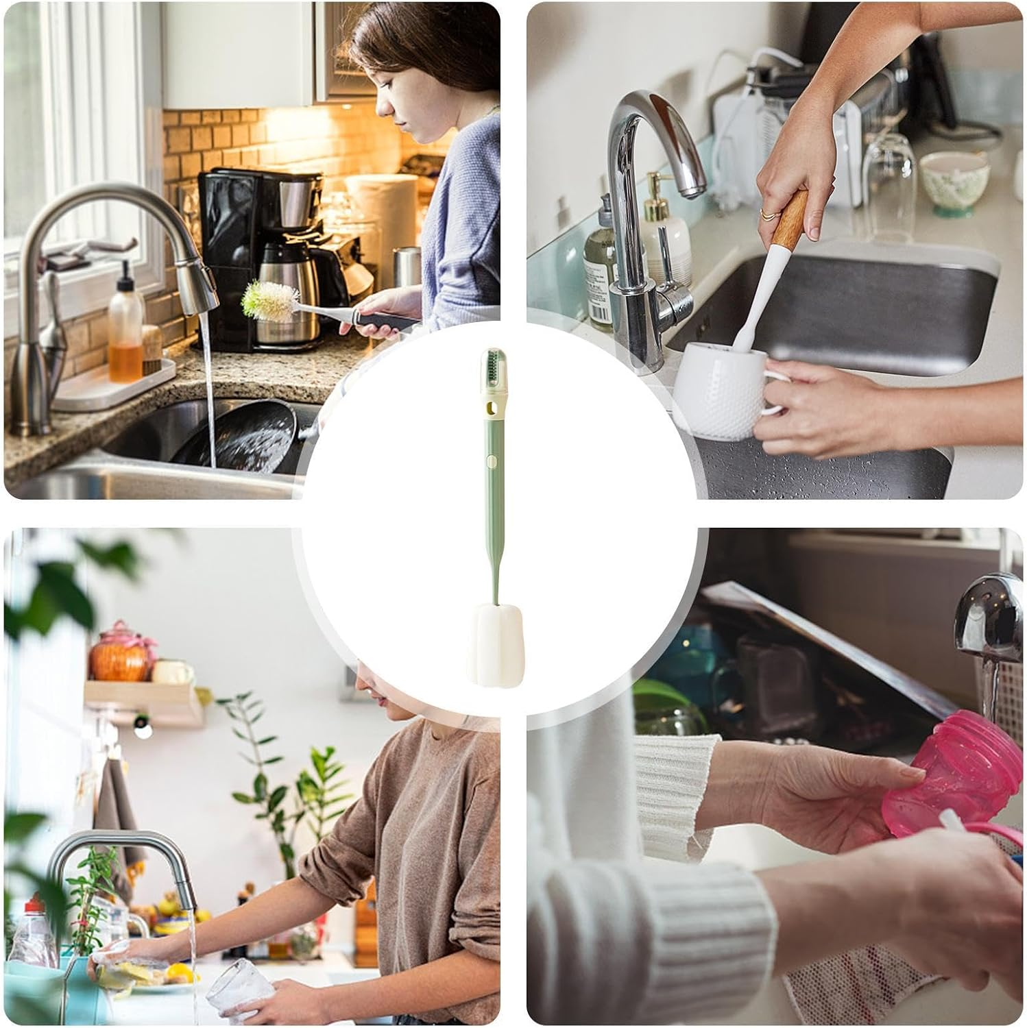 Sponge Bottle Brush - Extended Handle Water Bottle Cleaning Sponge | Cup Cleaning Brush, Multi-Function Flexible Bottle Cleaner Sponge for Dishwashing, Baby Bottles, Glasses