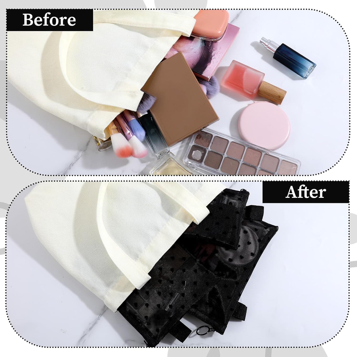 Classicseali Pack of 3 Nylon Cosmetic Bag, Mesh Bag, Small, Mini Mesh Bag with Zip, 3 Sizes Mini Toiletry Bag for Organisation, Black Cosmetic Bag Small for Travel, Storage, Home image number 1