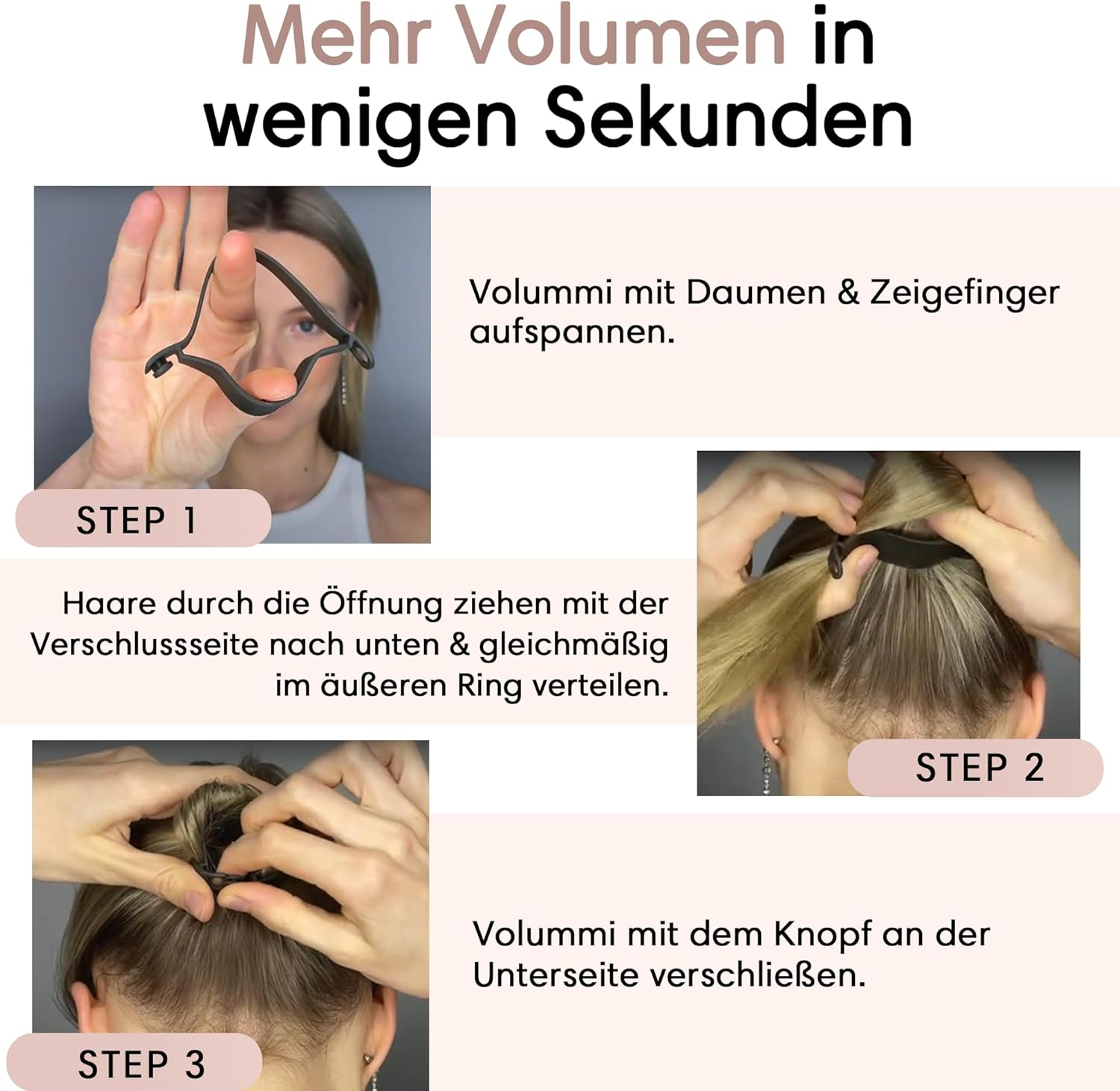 Volummi Hair Scrunchie, Innovative Ponytail Scrunchie for Visibly More Volume in the Ponytail, Strong Hold & Gentle on Hair, the Original Made in Germany [Sandy Gold M for Medium Hair Thickness]