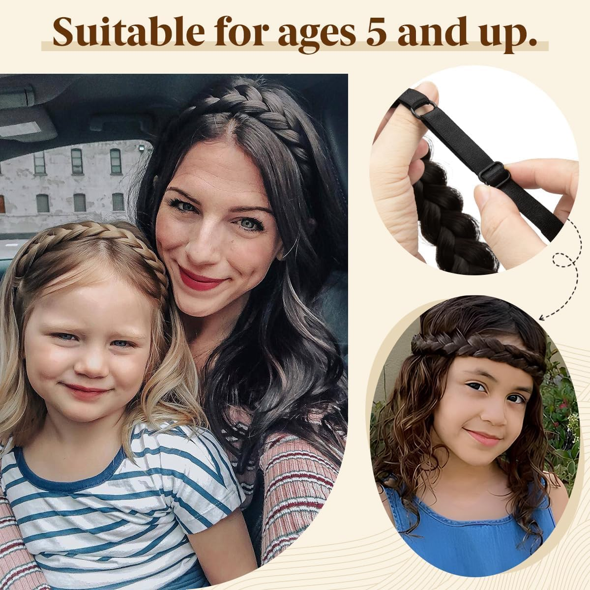 Braided Headbands for Women, 2Pcs Handmade Fishbone Braid Hairband with Non-Slip Grip &ndash; Elastic Stretch Headwrap for High Crown & Effortless Style (Dark Brown)