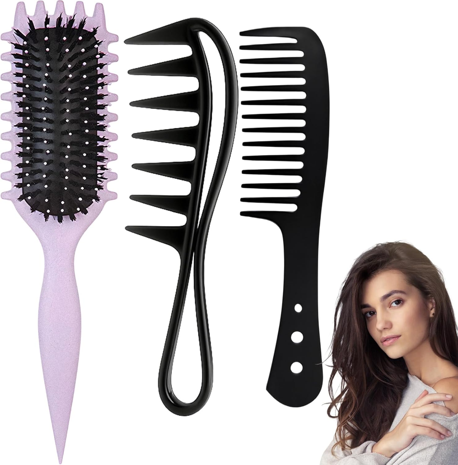 3-Piece Curling Brush, Curl Comb Set with Coarse Comb and Brush for Curls, Ideal for Travel and Salon, Suitable for Daily Hair Styling and Hair Care Products image number 3