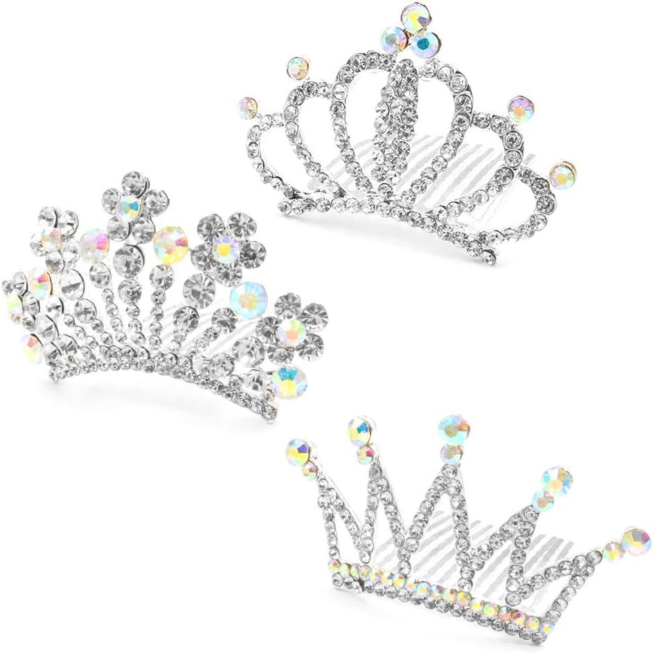 NODG 3 Pieces Silver Tiaras for Women - Princess Rhinestone Mini Crowns with Comb for Party Favors image number 3