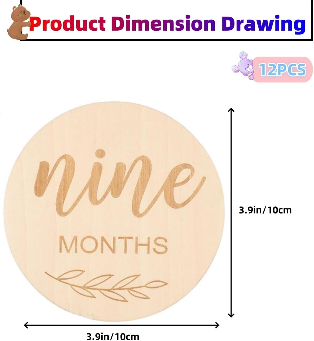 1 Set Kids Monthly Milestone Cards,Ywbfove 12 Pieces Double Sided Milestone Journey Cards for Photo Props Gifts,Wooden Photo Props and Growth Milestone image number 2
