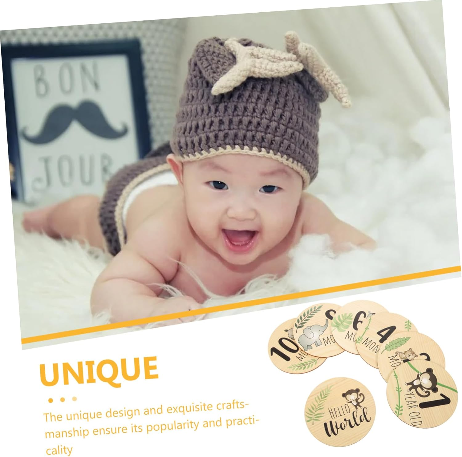 7Pcs Monthly Milestone Wooden Discs Decorative round Announcement Cards for Newborn Photography Fine Markers for Boys image number 2