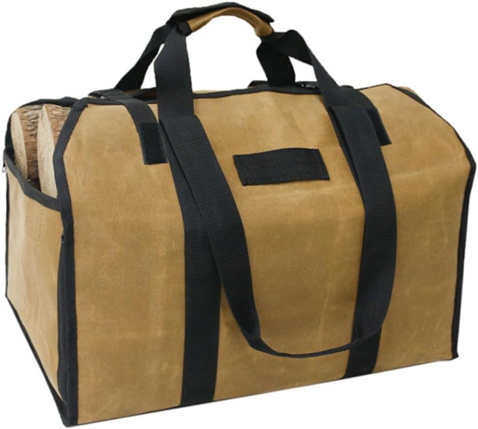Capacity Waxed Canvas Firewood Tote Bag with Padded Handles and Metal Buckle for Secure Log Carrying Heavy Duty Firewood Carrier for Outdoor Camping Garden and Barbecue Use image number 2