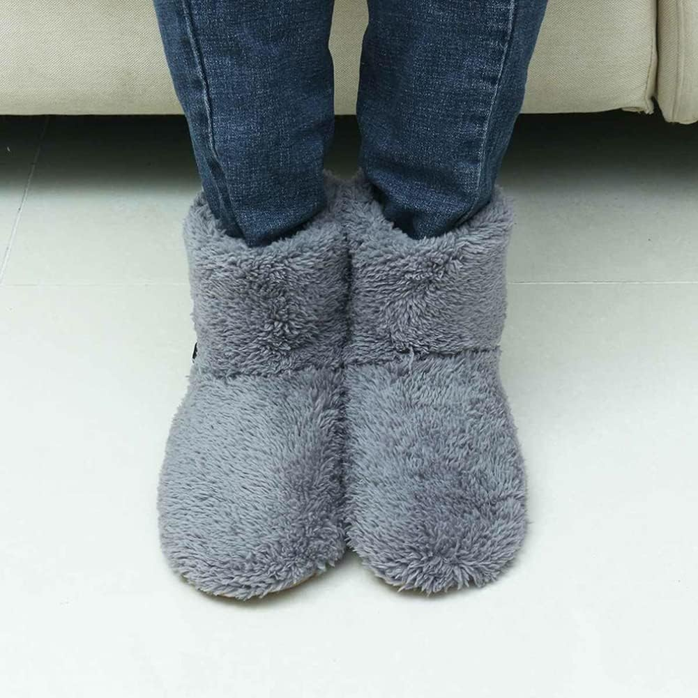 Electric Heated Foot Warmers Booties Deep-Penetrating Heat Feet Warmer Shoes Boots Slipper Fast Heating (Grey (Men:6.5-9.5)) image number 2
