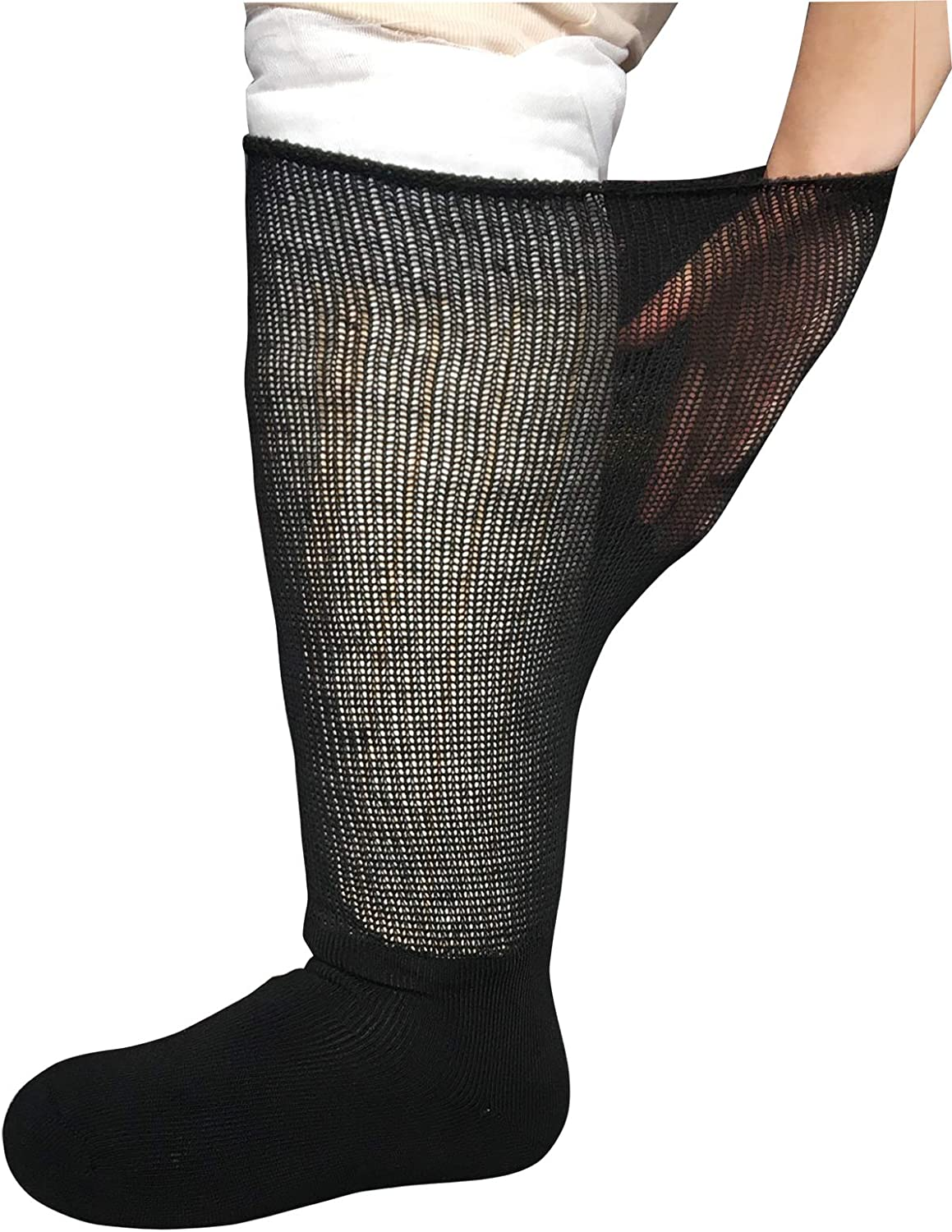 Extra Width Diabetic Socks for Lymphedema, Bariatric Non Binding Knee High Sock for Swollen Edema Cast Feet Mens and Womens Legs, Slouch Boot Socks 2 Pairs - White (2 Pairs) image number 6