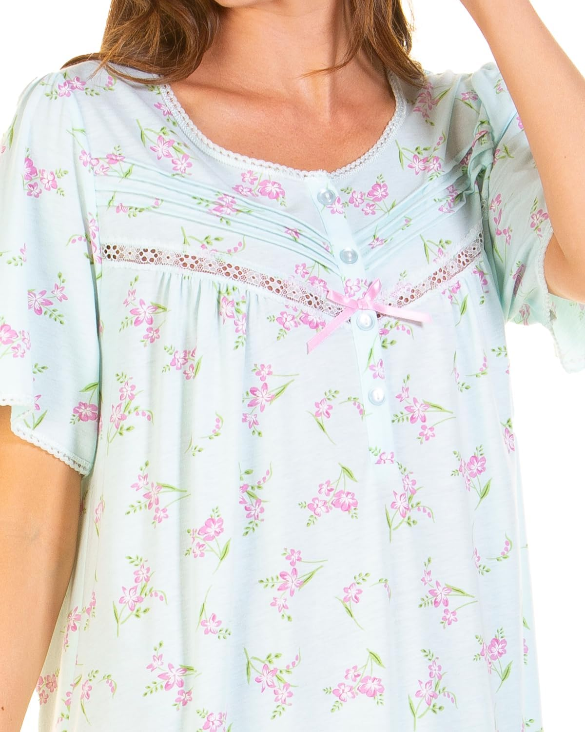 Ladies Cotton Rich Jersey Short Sleeve Floral Nightie Nightdress image number 4