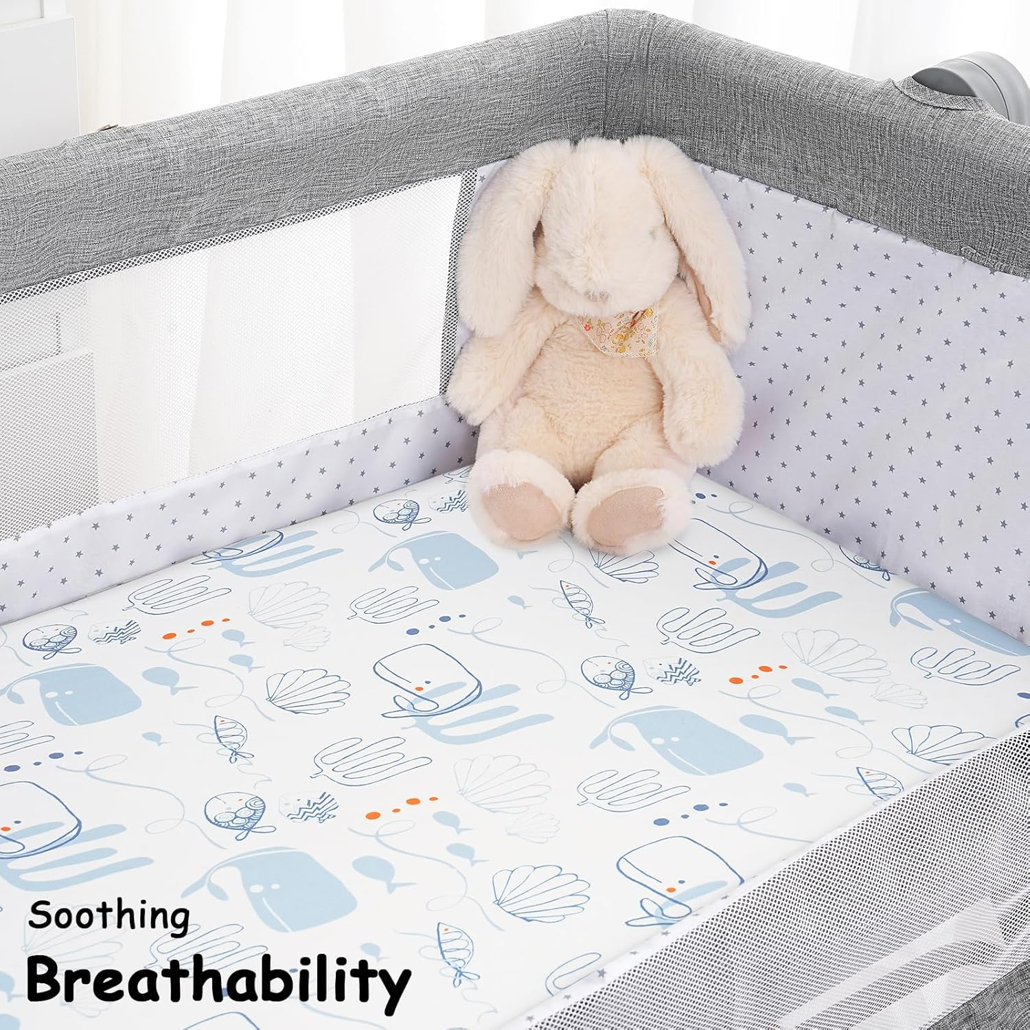 Yoofoss Bassinet Sheets Baby Girl Boy, Fitted Bassinet Sheet Set 3 Pack Universal Fit for Cradle Moses Basket Oval Rectangle round Hourglass Mattress,Soft Breathable (Blue+Seahorse) image number 6