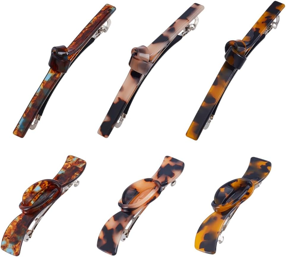 AHANDMAKER 6Pcs 6 Styles French Hair Barrette Clip, Handmade Snap Strong Hold Grip Automatic No Slip Durable Acetate Styling Accessories for Thick Curly Wavy Long Short Hair image number 3