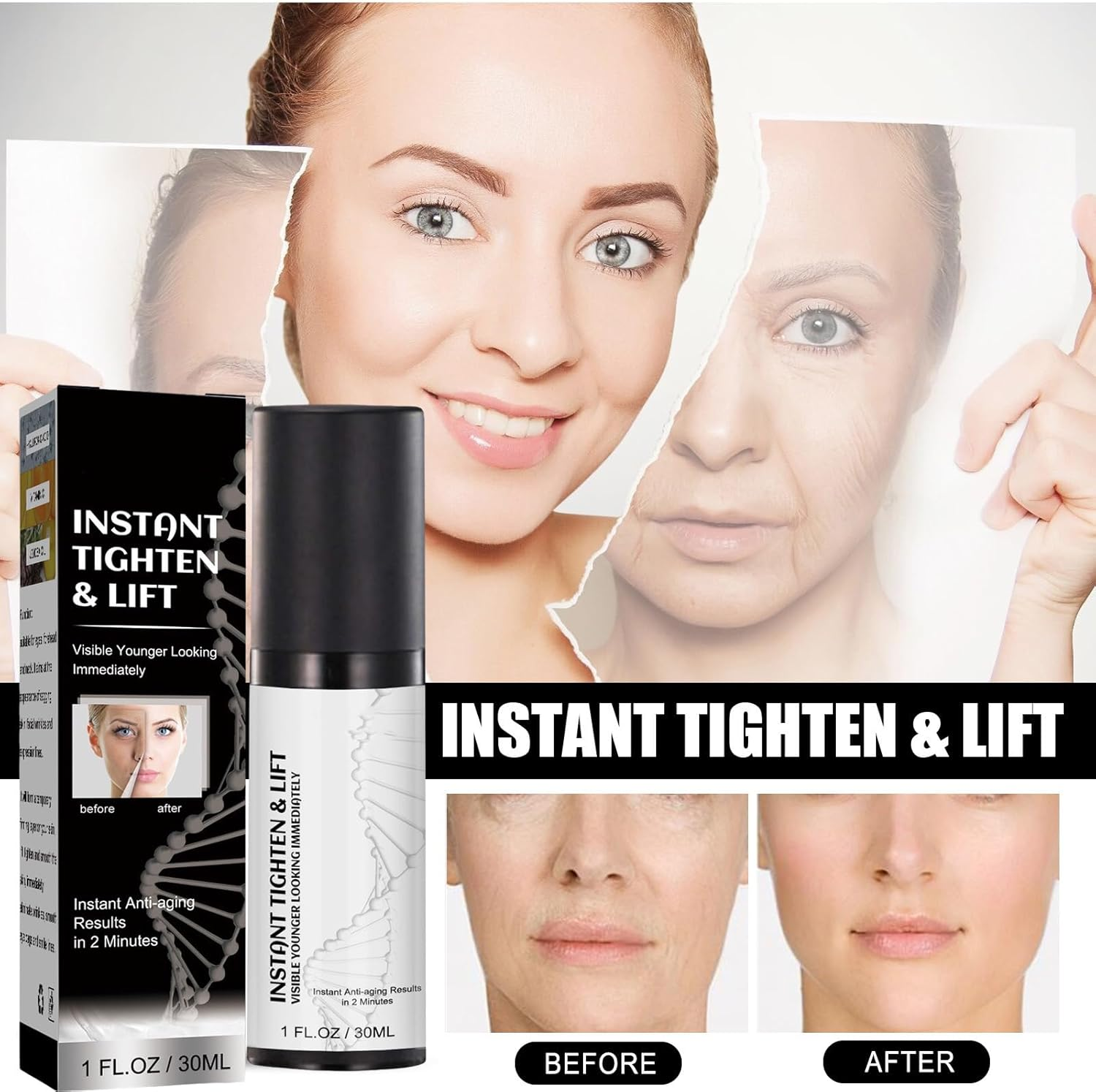 Instant Face Lift Cream, Face Tightening Cream Instant Wrinkle Remover, Temporary Face Tightener, Firming Cream for Loose Skin, Wrinkle Repairs Anti-Aging Serum (2Pcs) - 4Pcs image number 2