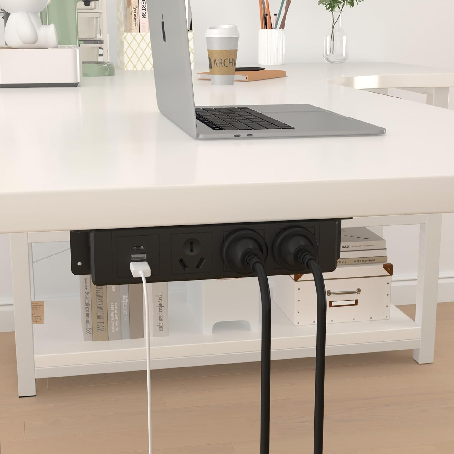 Wall Mount Power Strip with 3 AU Outlets, USB & USB-C Charging Ports, under Desk Power Strip Mountable Power Board with 1.8M Cord, Overload Protection, under Desk or Kitchen Cabinet Installation image number 2