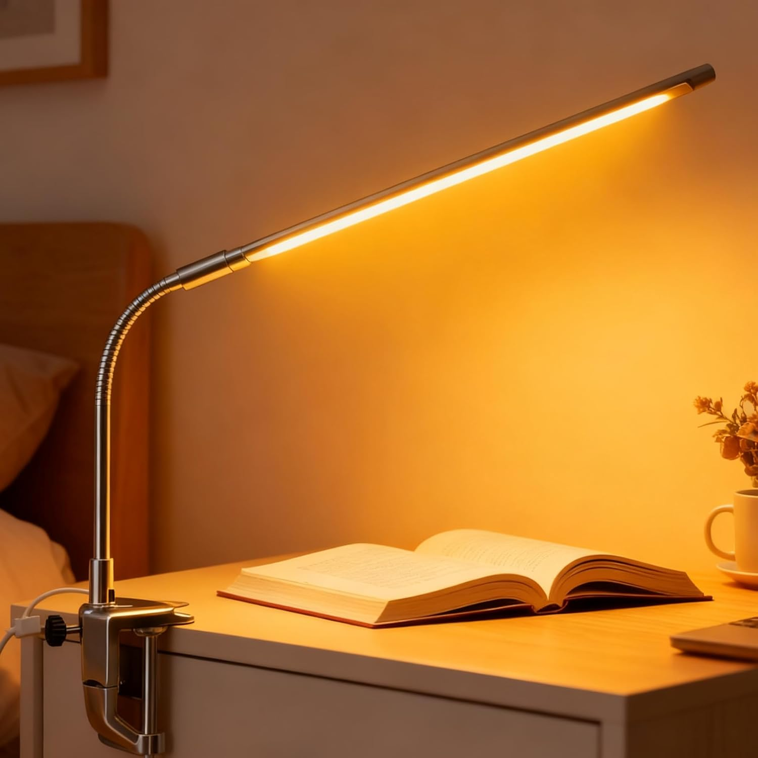 Desk Light with Clamp, USB LED 8W Clip Nail Desk Lamp Eye Care Flexible Gooseneck 360&deg; Clamp Light for Manicure Reading Eyebrow Office Tattoo (Beads) image number 1