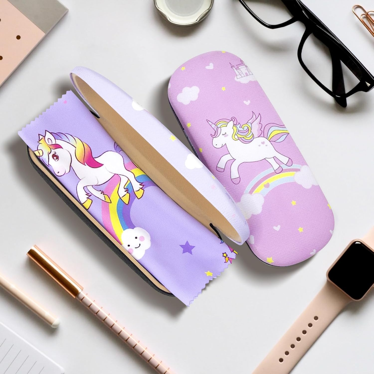 3 Pcs Kids Glass Cases Hard Shell, Protective Eyeglass Case with Cleaning Cloth, Portable Glasses Case for Kids Women Men Students, Multi image number 6