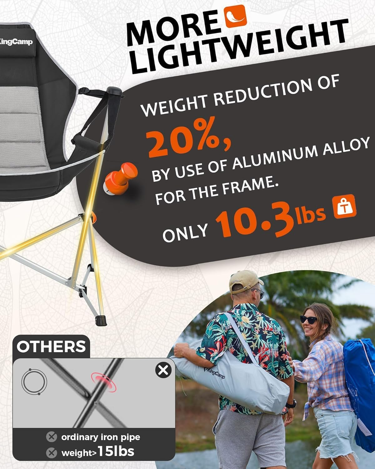 Kingcamp Hammock Camping Chair, Swinging Portable Folding Camp Chairs for Adults Max 440Lbs Heavy Duty Foldable Oversized Rocker with Aluminum Alloy Frame Cup Holder for Outdoor Beach Patio Sport - Blue image number 3