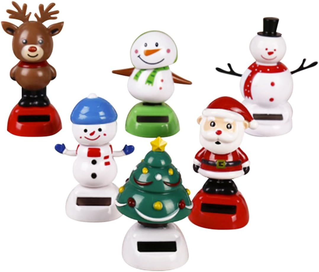 [6PCE] Christmas by SAS Christmas Dancing Character Toys, Solar Swinging, Playful Holiday Entertainment - 5Cm X 10Cm