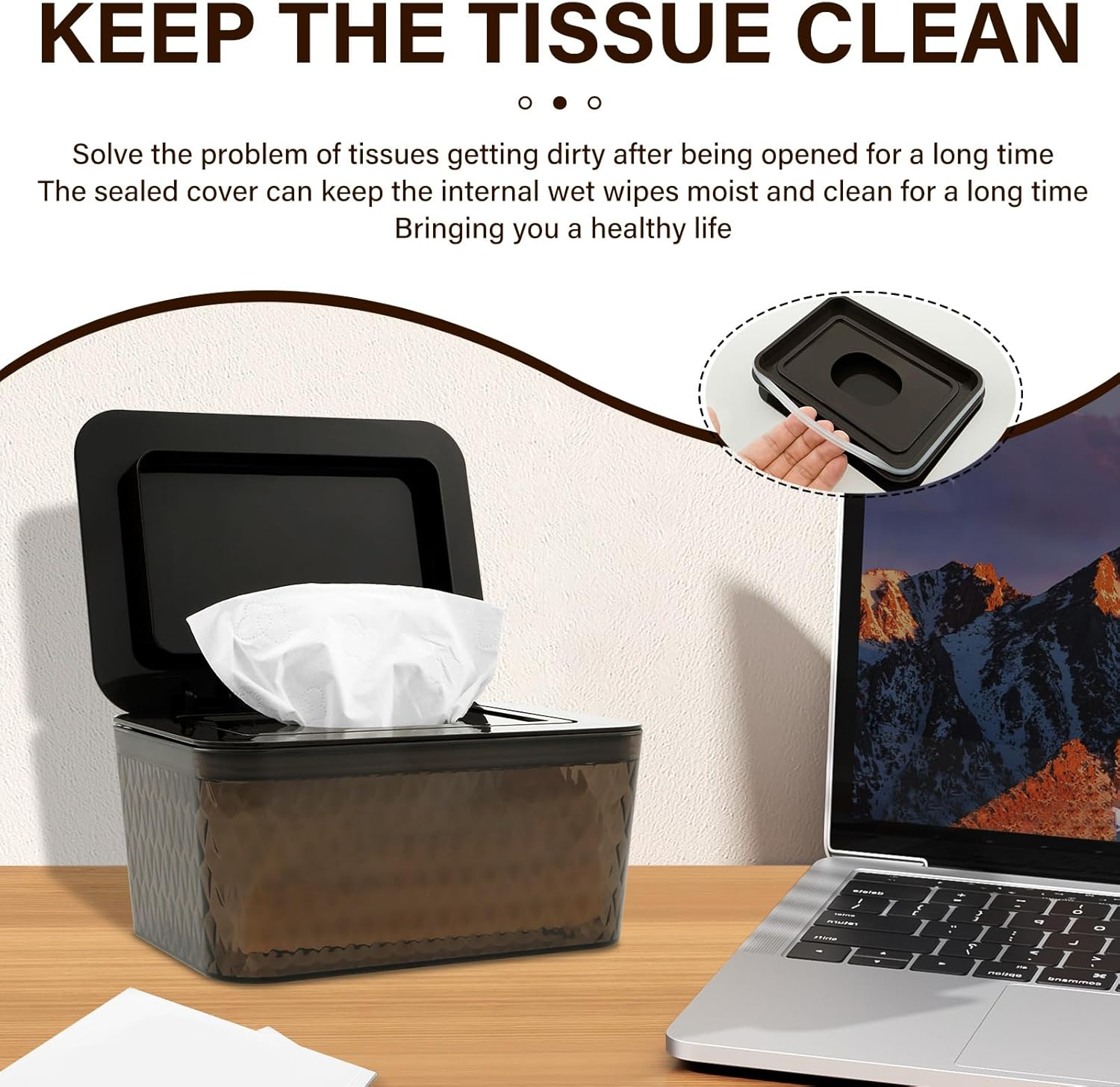 Wipes Dispenser with Lid, Dustproof Refillable Wet Tissue Case Box, Keep Wipes Fresh for Bathroom, Kitchen, Children Room, Office image number 2