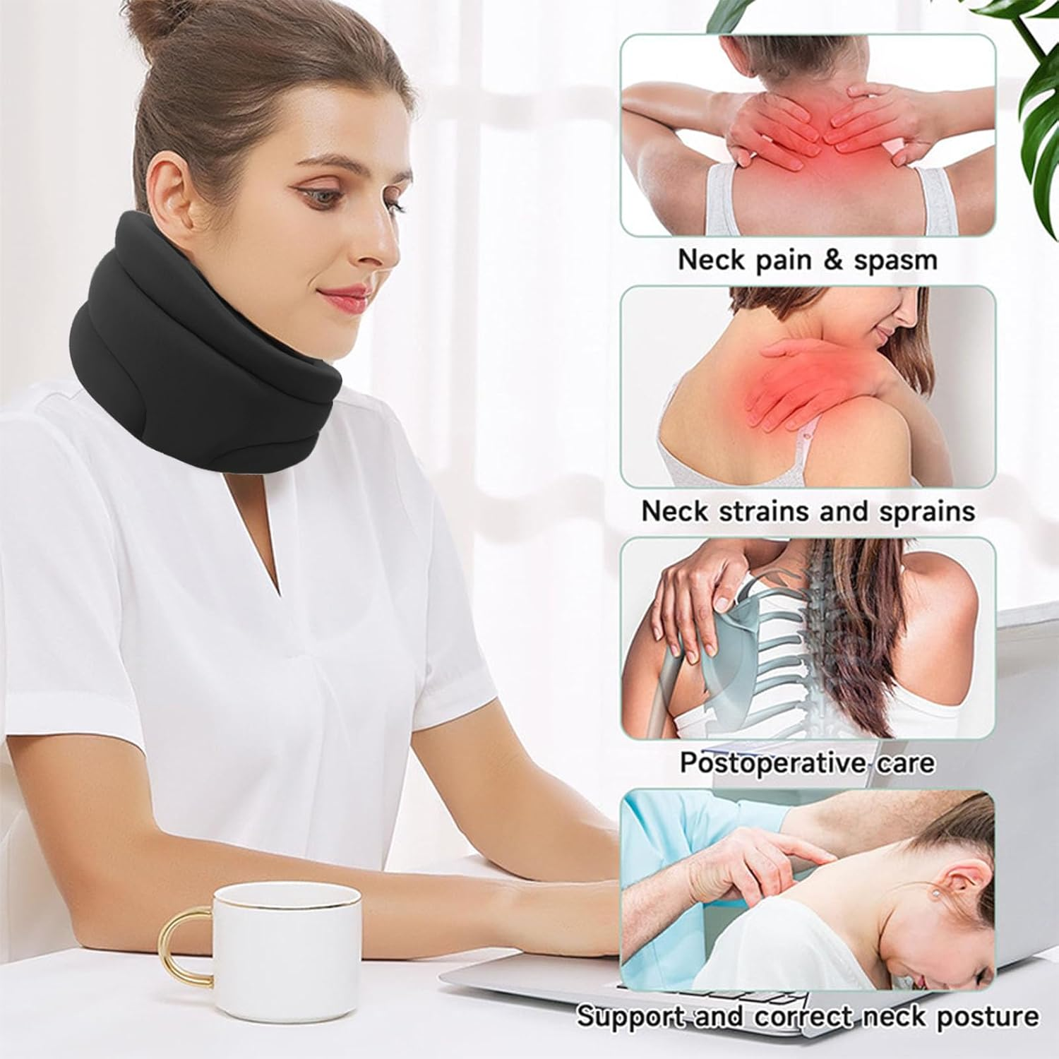 XUTONG Cervicorrect Neck Brace for Women Men,Soft Cervical Collar for Sleeping,Anti Snoring Neck Brace,Neck Pain Relief and Support(Black) image number 1