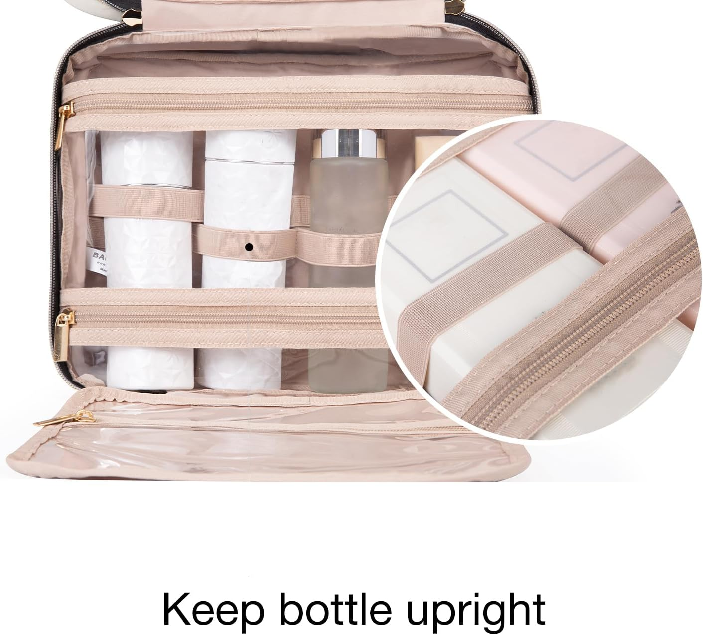 BAGSMART Toiletry Bag Travel Bag with Hanging Hook, Water-Resistant Makeup Cosmetic Bag Travel Organizer for Accessories, Shampoo, Full Sized Container, Toiletries, Pink Large image number 2